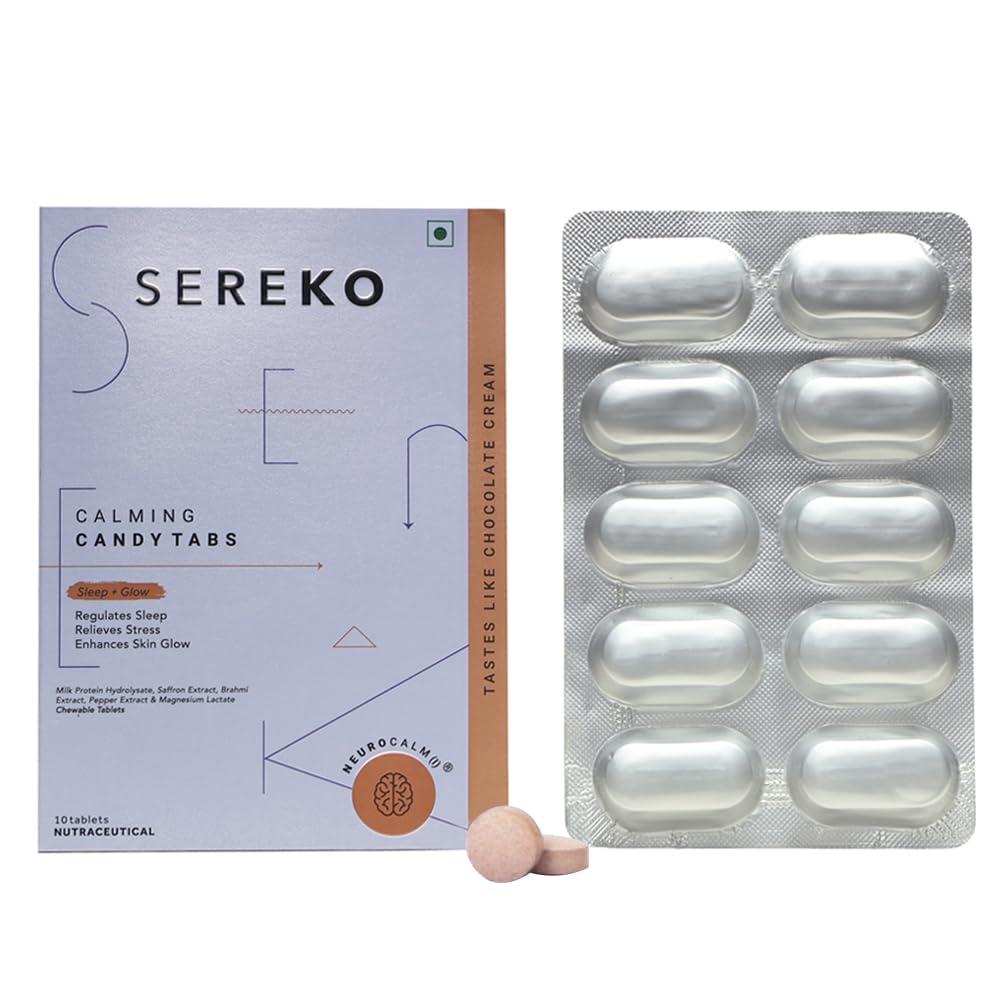 Sereko Sereko Calming Candy Tabs Supplements, Improve Quality Sleep, Reduce Stress Levels, Mood Swings & Enhance Overall Skin Health for Women & Men | Non - Addictive 10 Tablets
