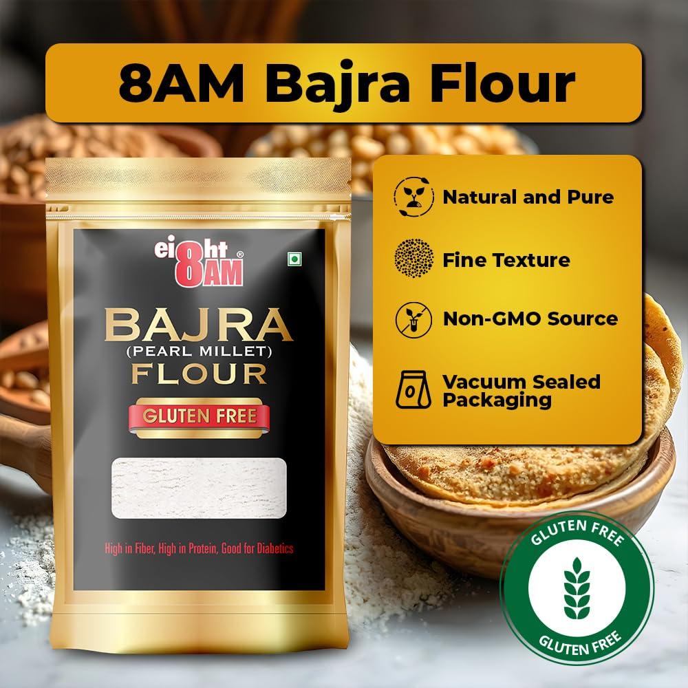 8AM 8AM Bajra Flour (Pearl Millet), Gluten Free, Rich Source of Protein and Calcium, Healthy and Nutritious Millets, 980 GM