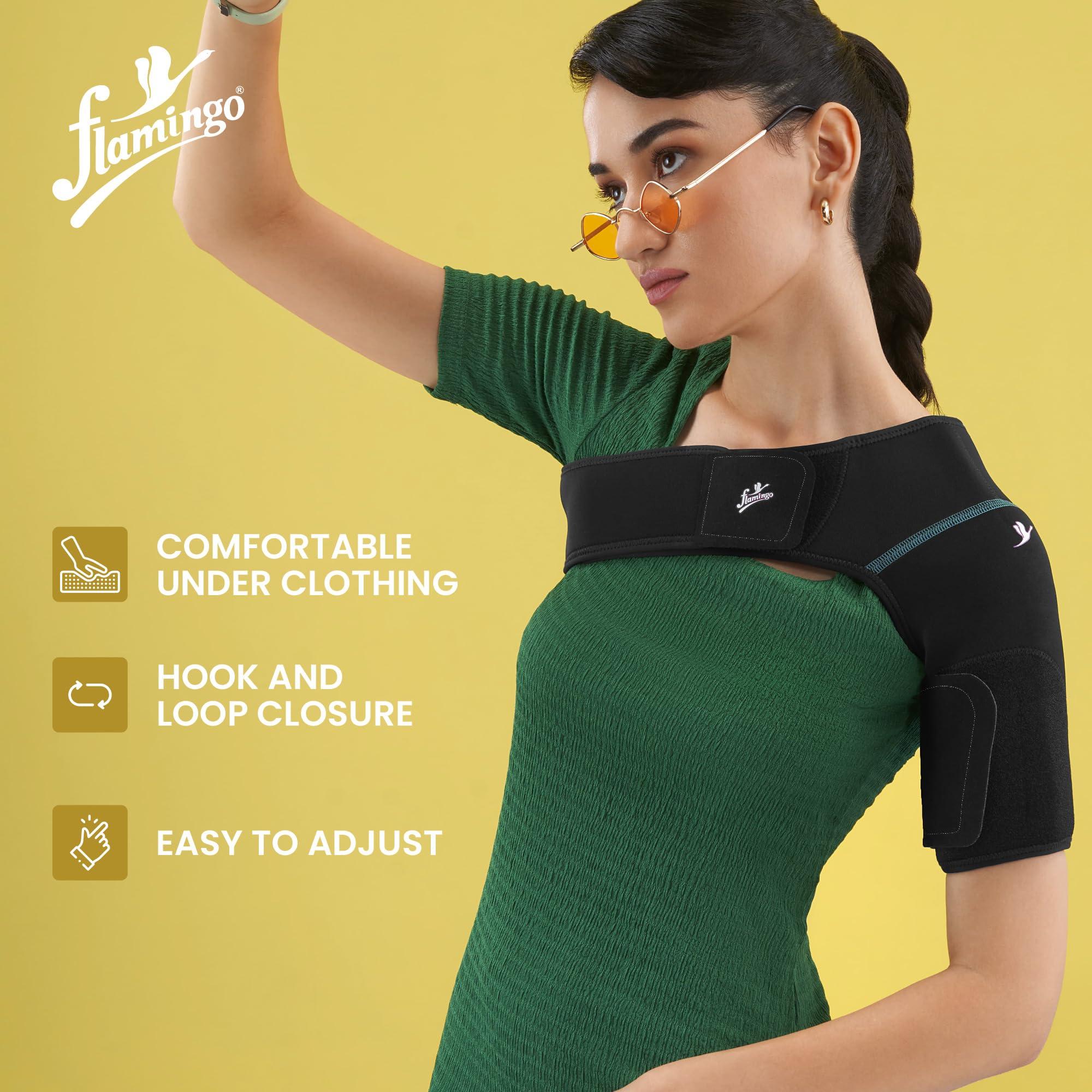 Flamingo Flamingo Shoulder Support With Adjustable Stretch Strap Wrap Belt | Suitable To Rotator Cuff, Dislocated AC Joint, Shoulder Pad, Shoulder Pain| Black | Large