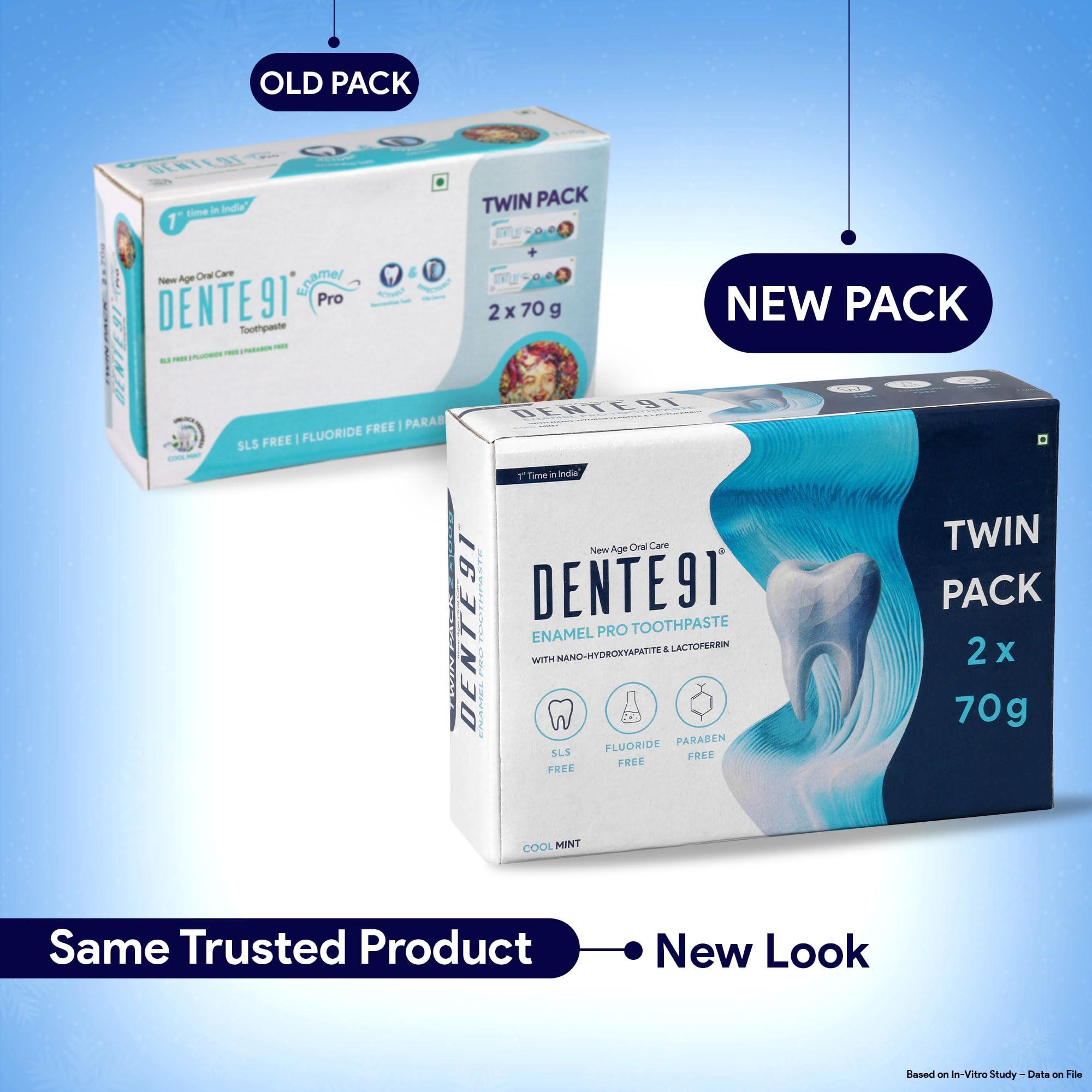 DENTE91 Dente91 Enamel Pro Toothpaste| Sensitivity Relief | Repairs Cavities | Fights Gum Disease | Reduces Bad Breath | Strengthens Enamel | SLS Free | Fluoride Free | Paraben Free | Pack of 2, 2 X 70g