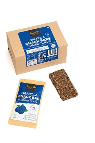 JAGGERY BOX Jaggery Box Blueberry Mocha Granola Snack Bar | All Natural with Wholegrains & Honey | No Preservatives & Artificial Flavours | 270g, Pack of 6 bars