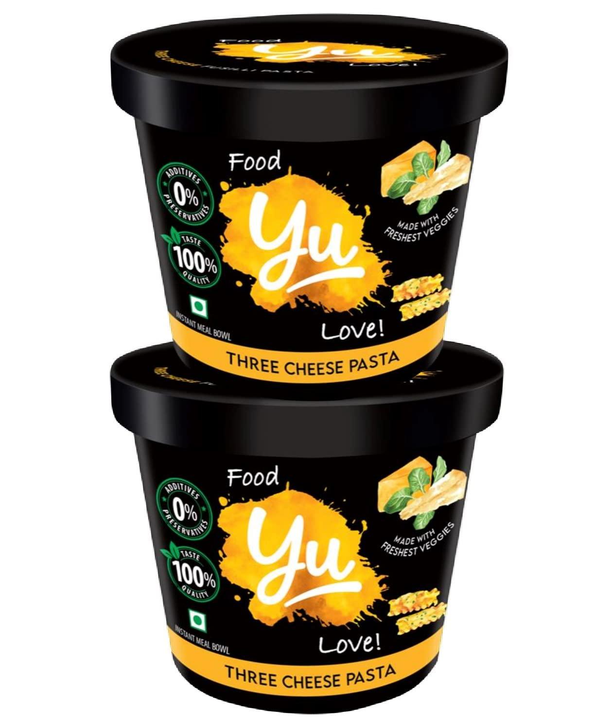 Yu Foodlabs Yu Foodlabs Instant Pasta - Ready To Eat - 2 Three Cheese Flavour - Instant Meal - No Preservatives - 100% Natural & Veg - Instant Food In 4 Mins - (Pack Of 2) - Natural, 130 Gm