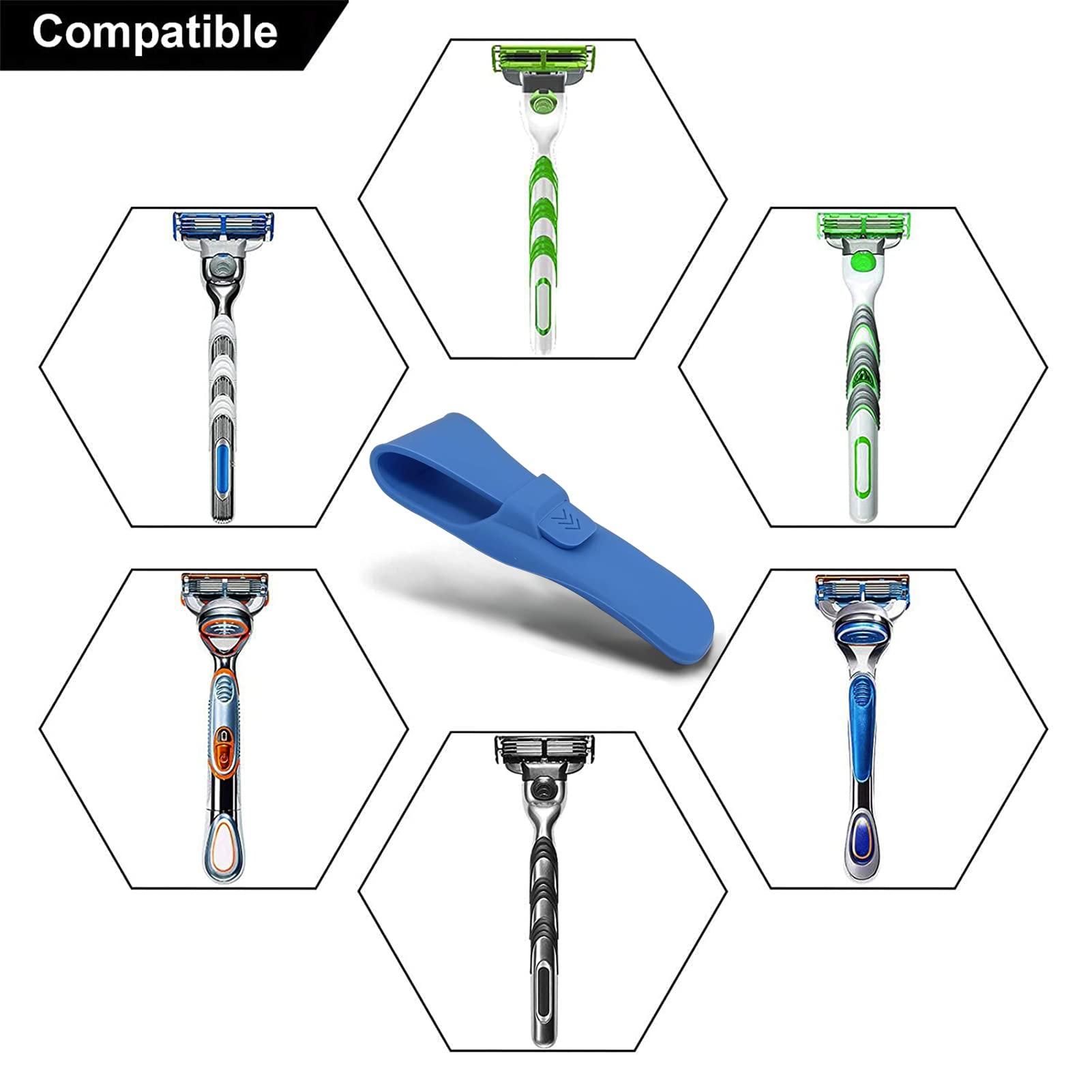 Viniso Razor Case Portable Silicone Razor Holder Case Compatible with Gillette Razor, Soft Shaver Cover Bag Waterproof Travel Razor Carrying Case for Manual Razors (Black+Blue)