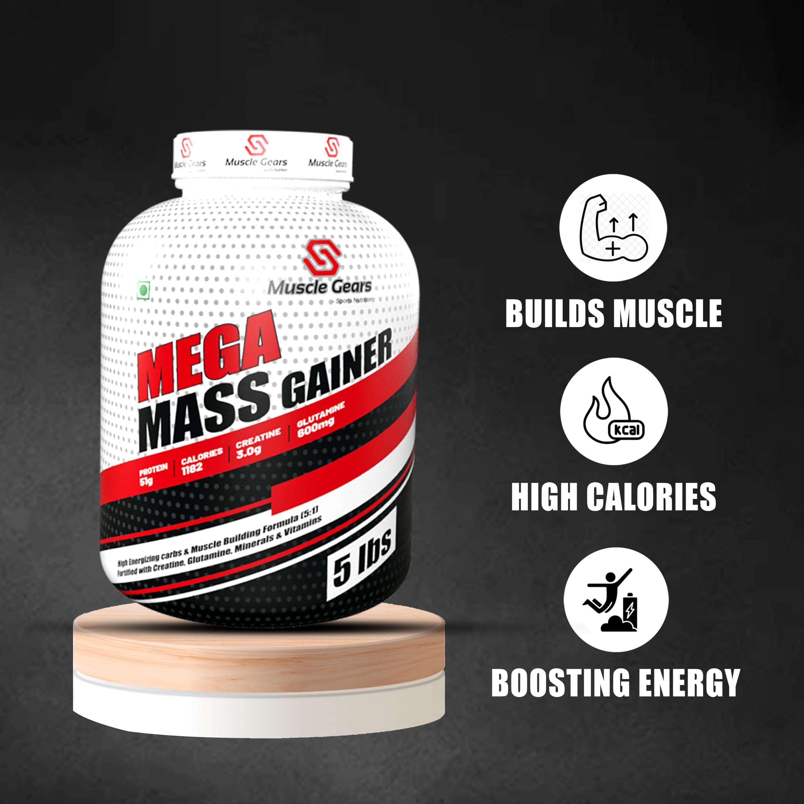Muscle Gears Muscle Gears Mega Mass Gainer Weight/Mass Gainer Protein powder for Men & Women 5LBS, Strawberry