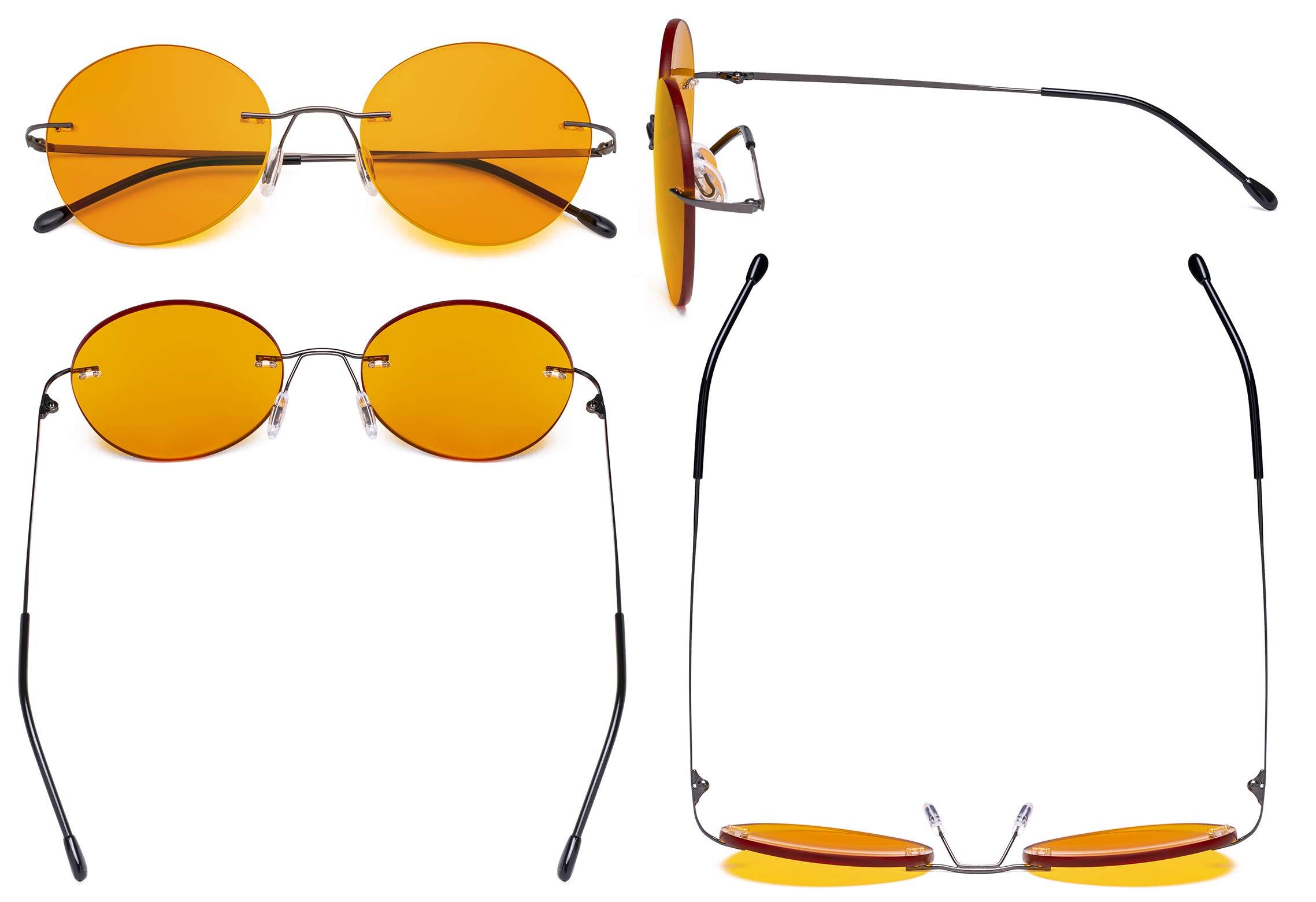 Eyekepper Eyekepper Frameless Blue Light Blocking Glasses with Orange Tinted Lens for Sleeping - Round Rimless Computer Reading Glasses Men Women Gunmetal +1.25