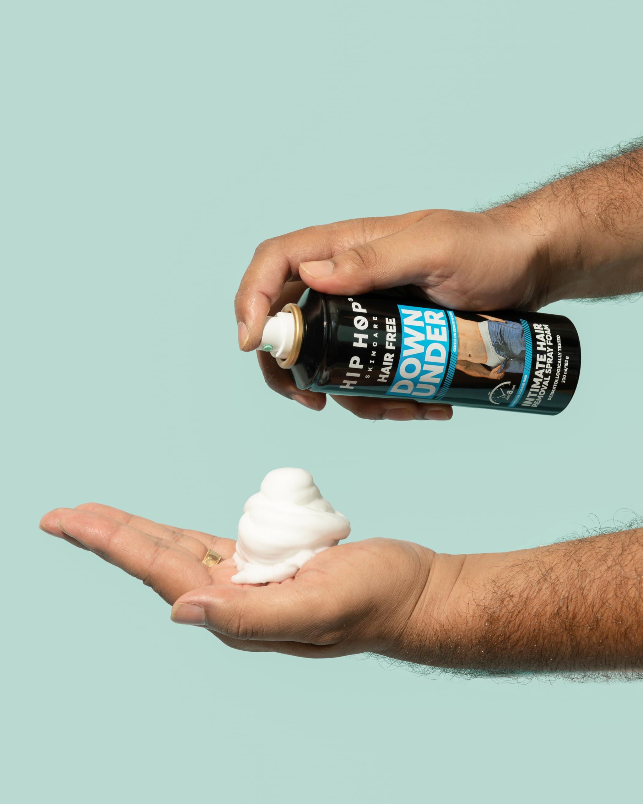 HipHop skin care HipHop Skincare Hair Removal Spray Foam and Hair Free Down Under Intimate Spray Foam for Men | Painless Body Hair Removal Effective for Groin, Balls, and Scrotum | No Irritation, Suitable For All Skin Types | Painless, Flawless, Soothing Depilatory f