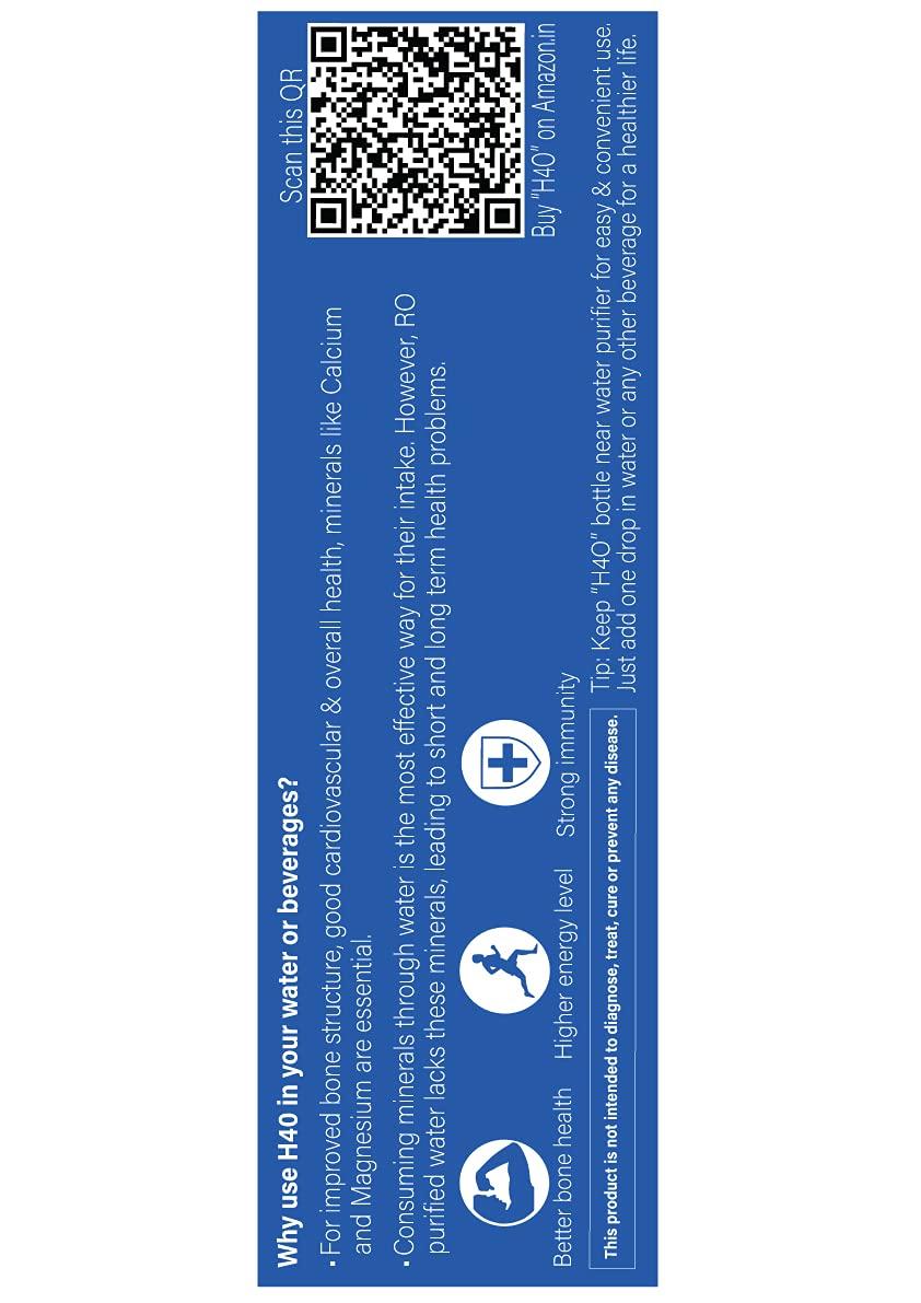 H4O H4O: (Pack of 4)TDS enhancing mineral drops for RO water. Say goodbye to fatigue and body aches. Great Alternative to Calcium, Magnesium and Potassium Tablets. Essential Minerals for 1000 glasses of water.