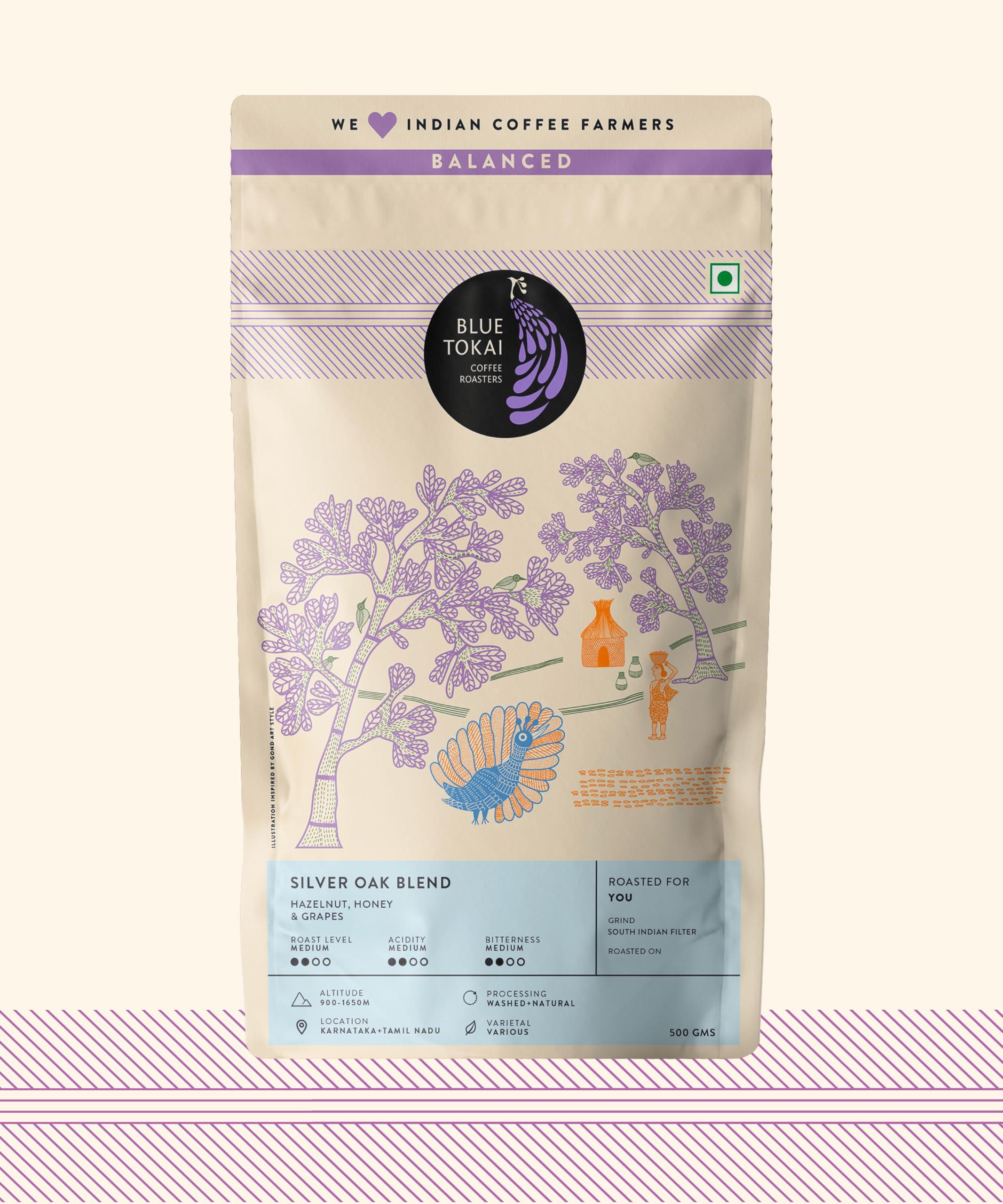 Blue Tokai Coffee Roasters Blue Tokai Coffee Roasters Silver Oak Cafe Blend - Medium Roast (South India Filter) 500g | Made With 100% Specialty Grade Arabica Freshly Roasted Ground Coffee, Bag