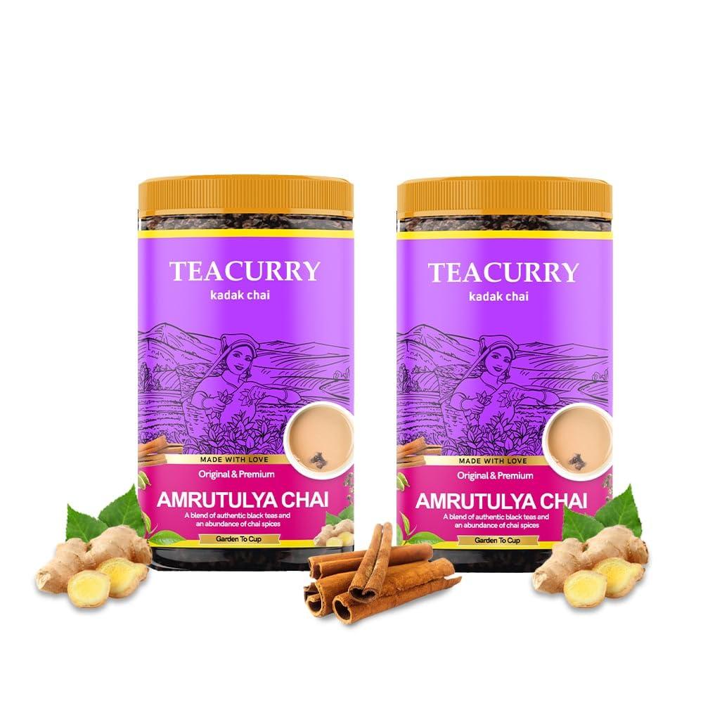 TEACURRY TEACURRY Amruttulya Chai (200 Grams, 100 Cups) - Amruttulya Tea for Energy and Digestion - 100% Natural Tea with Real Spices | Refreshing & Tasteful Flavor Amruttulya Masala Chai Tea