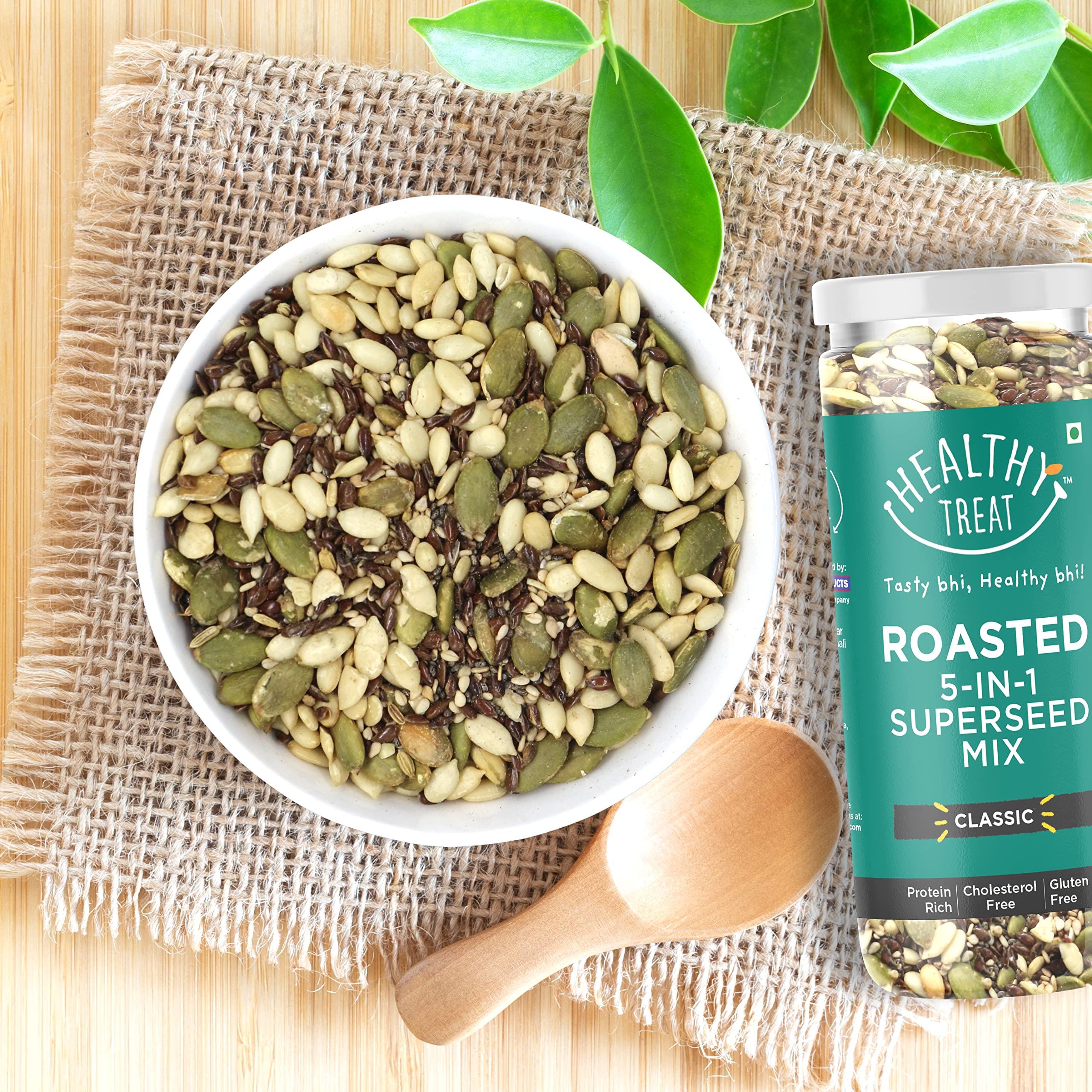Healthy Treat Healthy Treat Roasted 5 in 1 Super Seeds Mix Combo 1.5 kg (Pack of 10-150 gm Each) | Trail Mix | Seeds Mix | Roasted Seeds Mix for eating | A blend of Pumpkin seeds, Flax seeds, Watermelon seeds, Chia seeds, and Sesame seeds | Mixed Seeds for Weight 