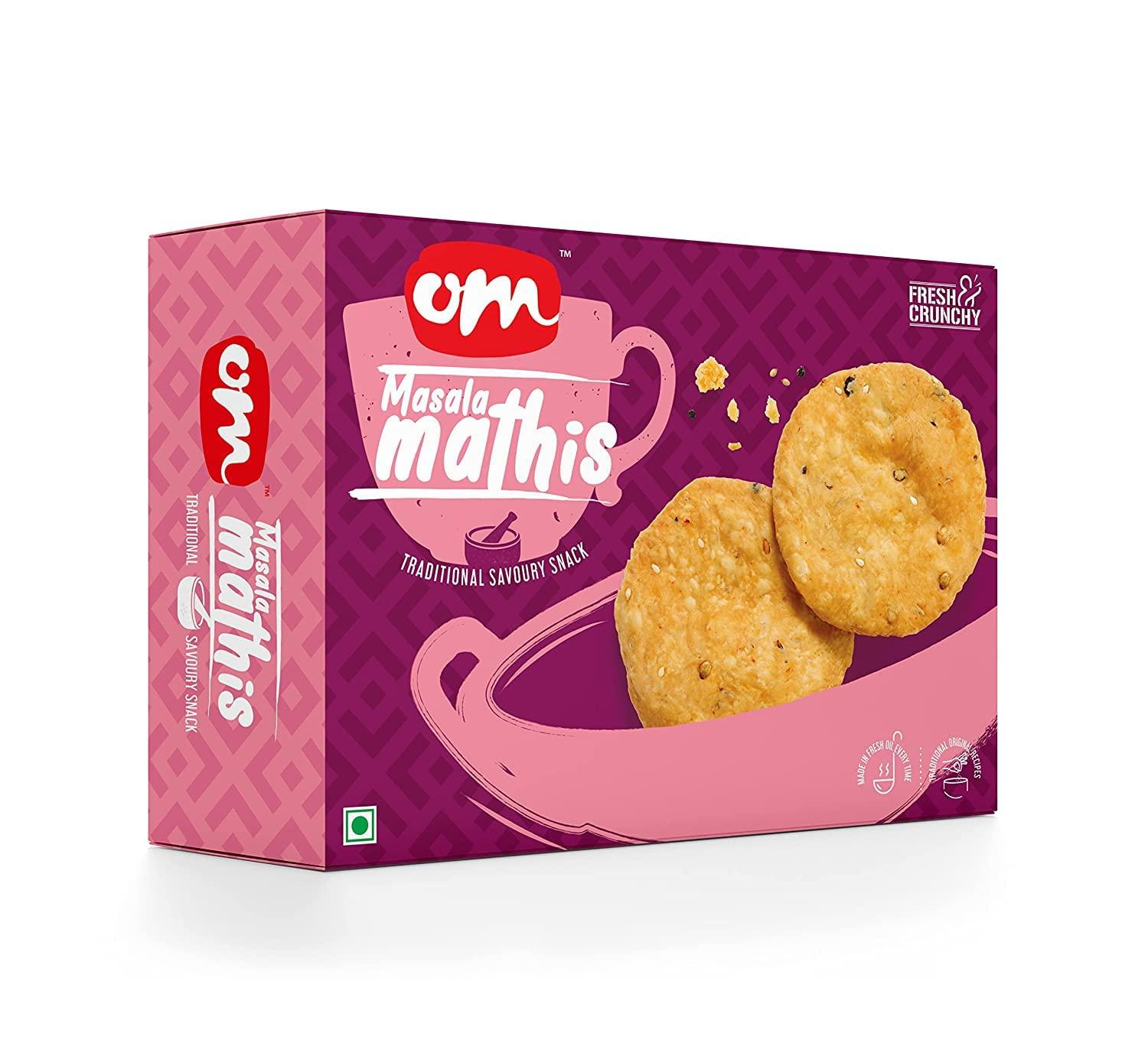 OM SWEETS & SNACKS Om Sweets & Snacks Masala Mathi | No preservatives | Freshly prepared crispy | Indian tea time crunchy snack, Delightfully Ready to Eat | Namkeen & Savouries | 300 Gms | Pack of 2 (Masala Mathi)