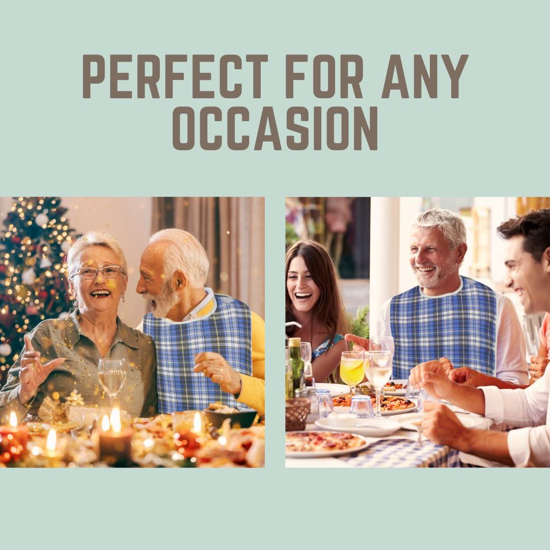 Modaliv Adult Bib - Reusable Clothing Protector - Waterproof - Crumb Catcher - Machine Washable - Velcro Closure - Extra Long Senior Men and Women Bibs for Eating by Modaliv (Blue)