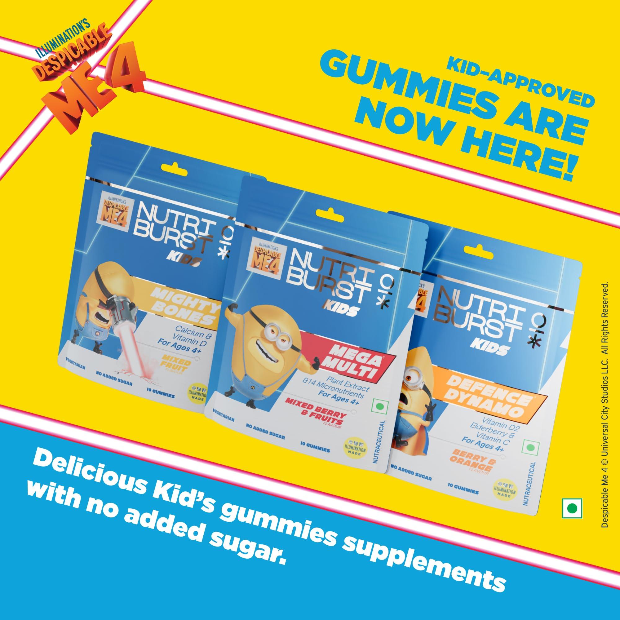 Nutriburst Nutriburst Defence Dynamo Minions Kids Gummies - Immune Boost with Vit D, Vit C, & Black Elderberry Extract - Chewable Vegan Supplement For Kids Aged 4+, 3 Packs (10 N Each)