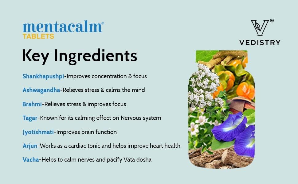 Charak Vedistry Mentacalm tablets | Ayurvedic Support for stress, anxiety & mental calmness -90 tablets Pack of 3