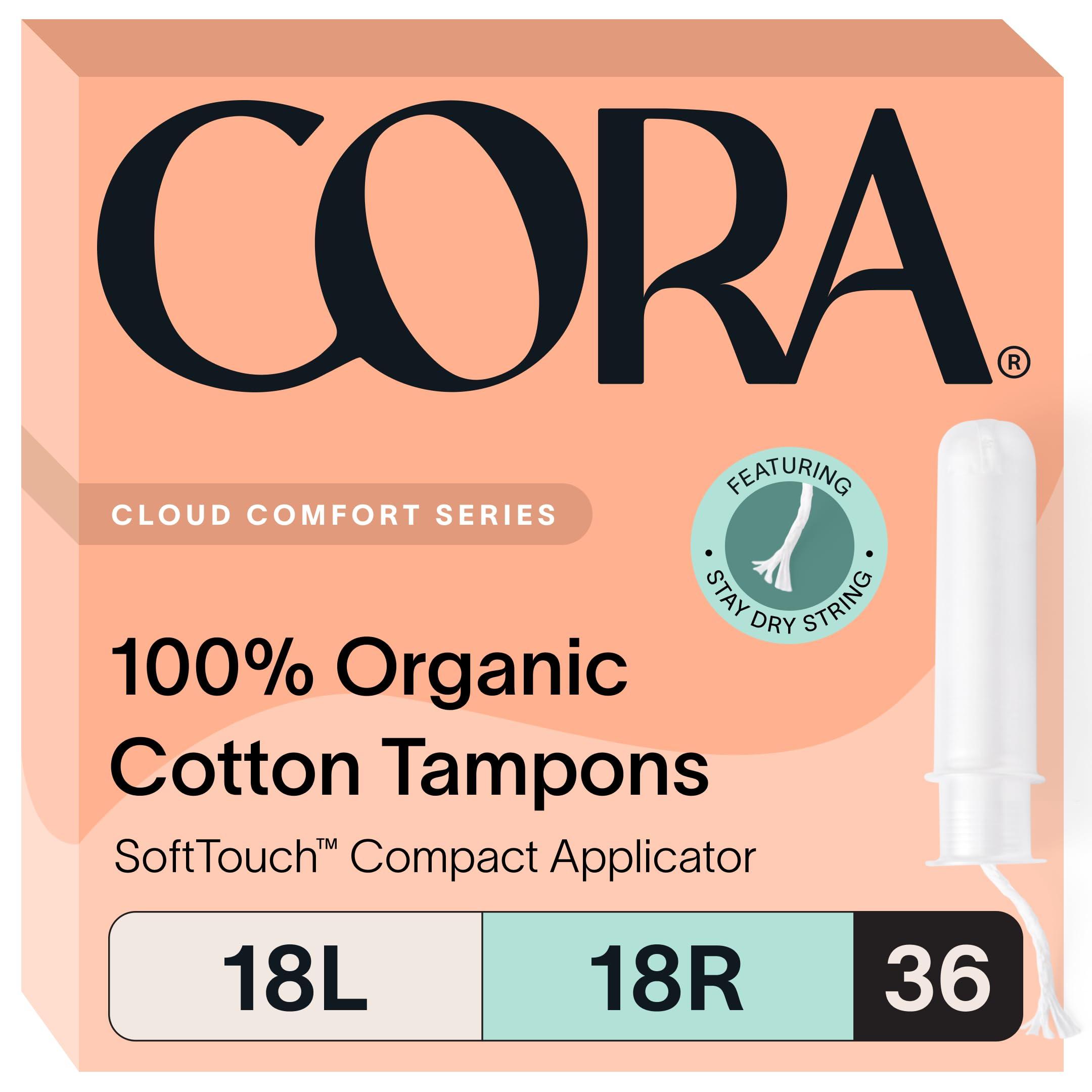 Cora Cora Organic Cotton Tampons with Compact Applicator; Variety Pack - Light/Regular (36 Count)