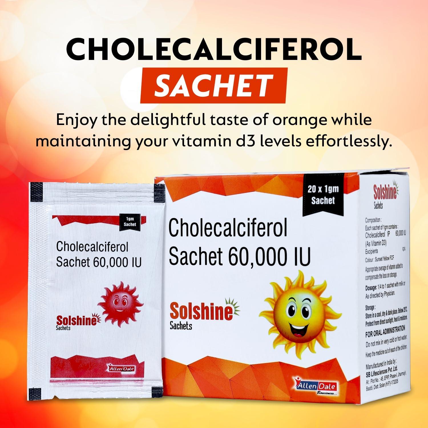 Generic Reticals Vitamin D3 Sachet for Strong Bones, Muscles, Immune System, Cholecalciferol Vitamin D3 Powder Supplement, Pack of 20 Sachet