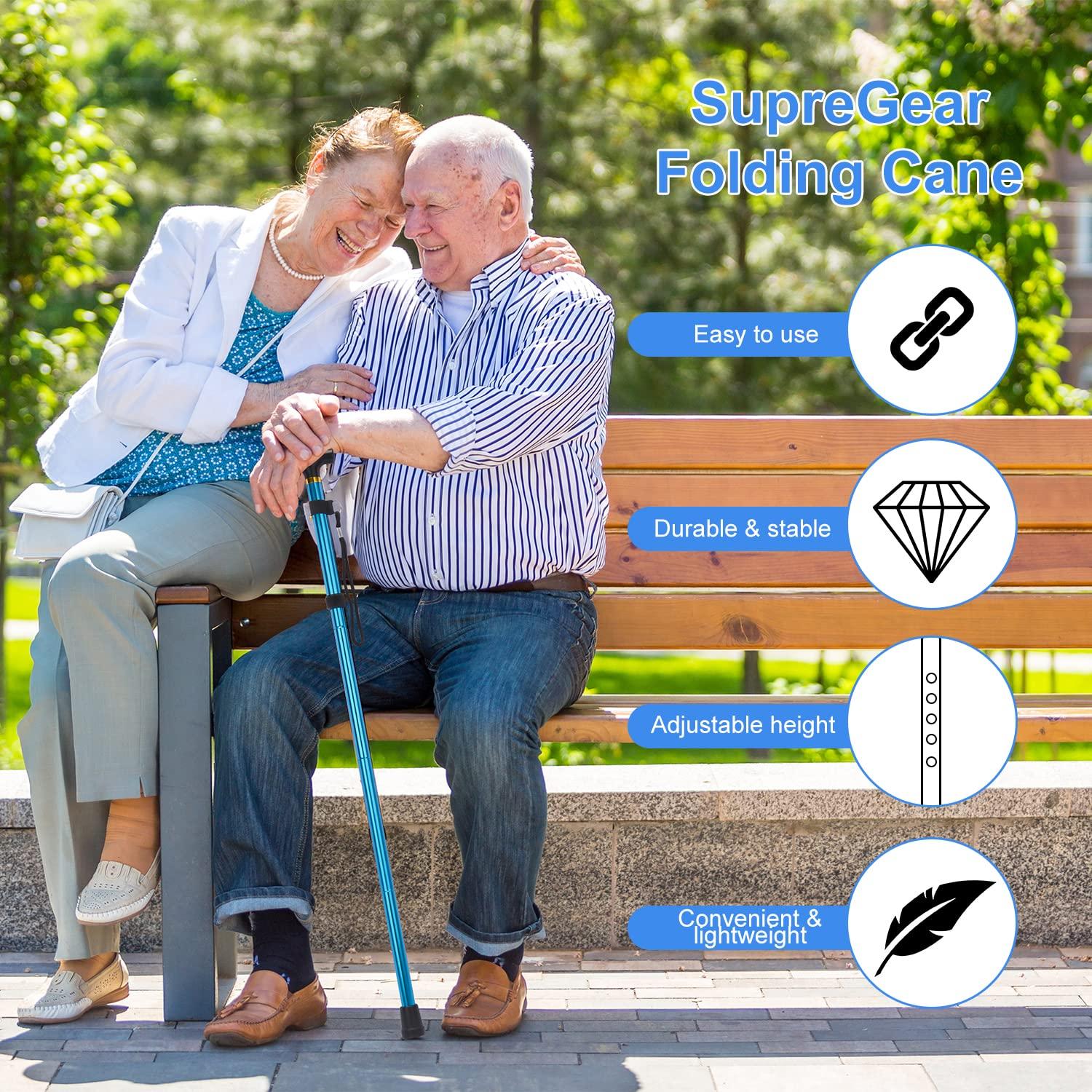 supregear supregear Folding Cane, 5-Level Adjustable Height Walking Stick Lightweight Portable Cane Travel Cane with Wrist Strap and T Handle for Elderly Disabled Men Women, Blue