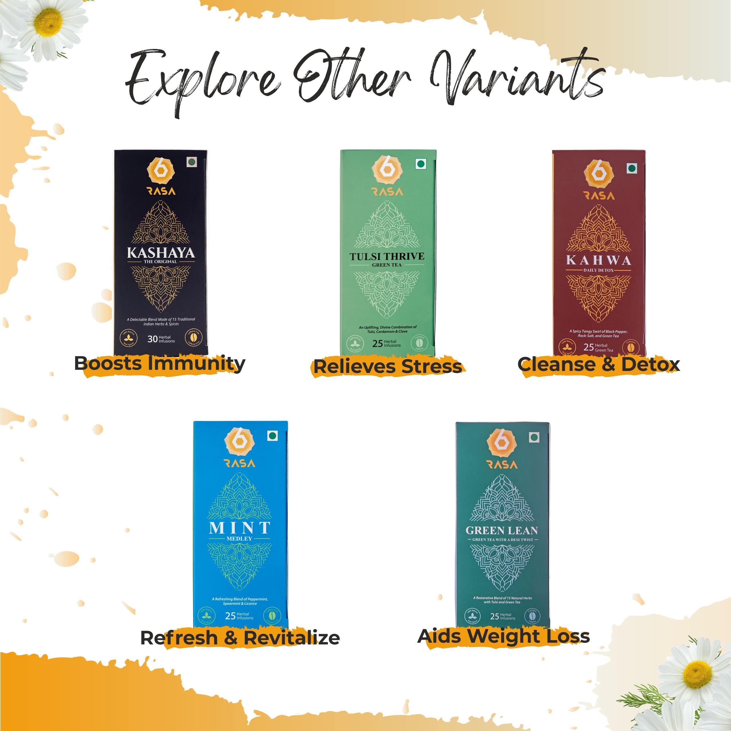 6rasa 6rasa Chamomile Calm Tea Bags With Mint, Tulsi | For Good Sleep And Stress Relief | 100% Natural Herbs & Spices | No Added Sugar (1.6 Gram Each, 25 Tea Bags) (Pack Of 1)