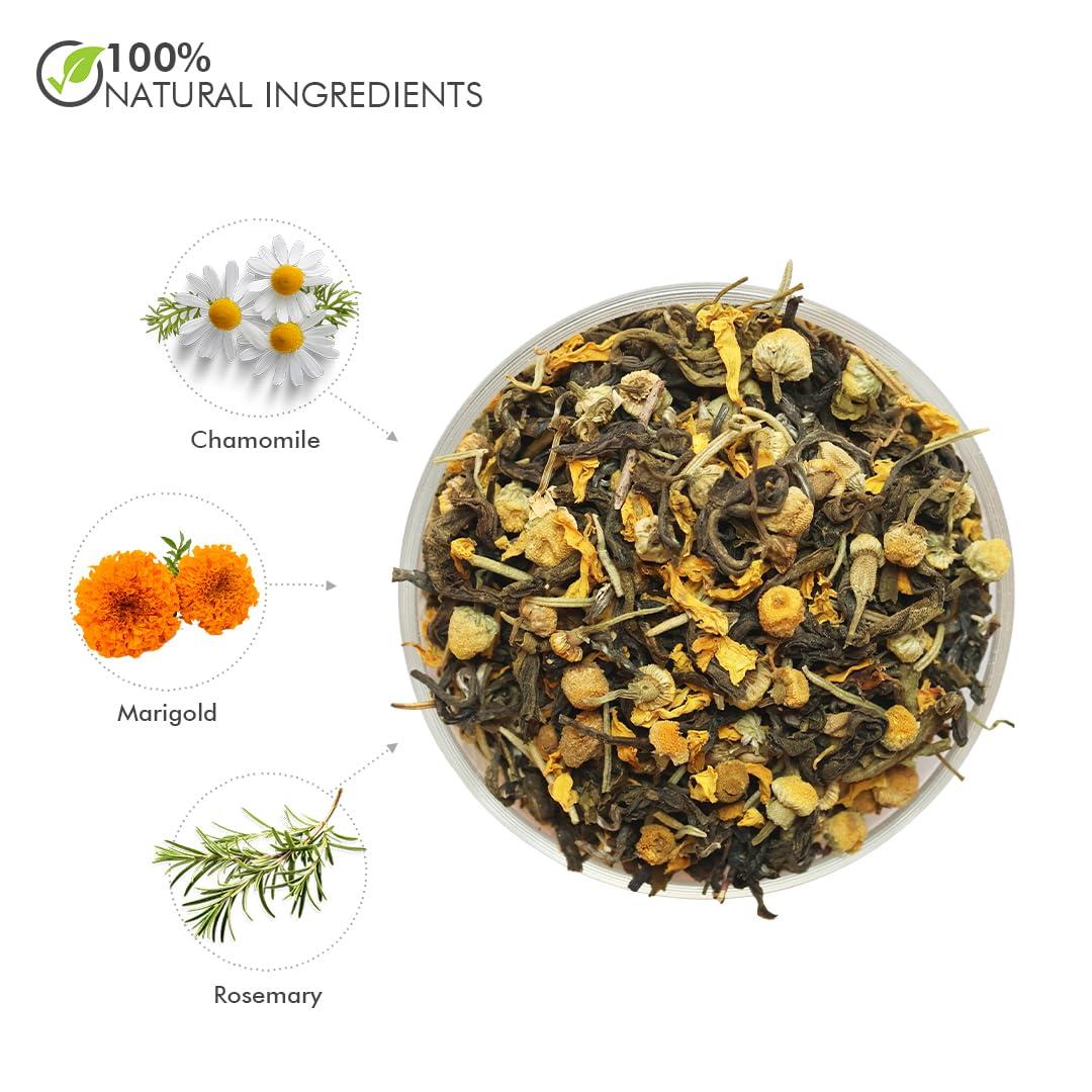 Celeste Celeste Green Tea GOLD RUSH  Premium Whole Leaf, 100% Natural Ingredients Chamomile, Marigold, Rosemary and Green Tea, 50gm - 20 Cups