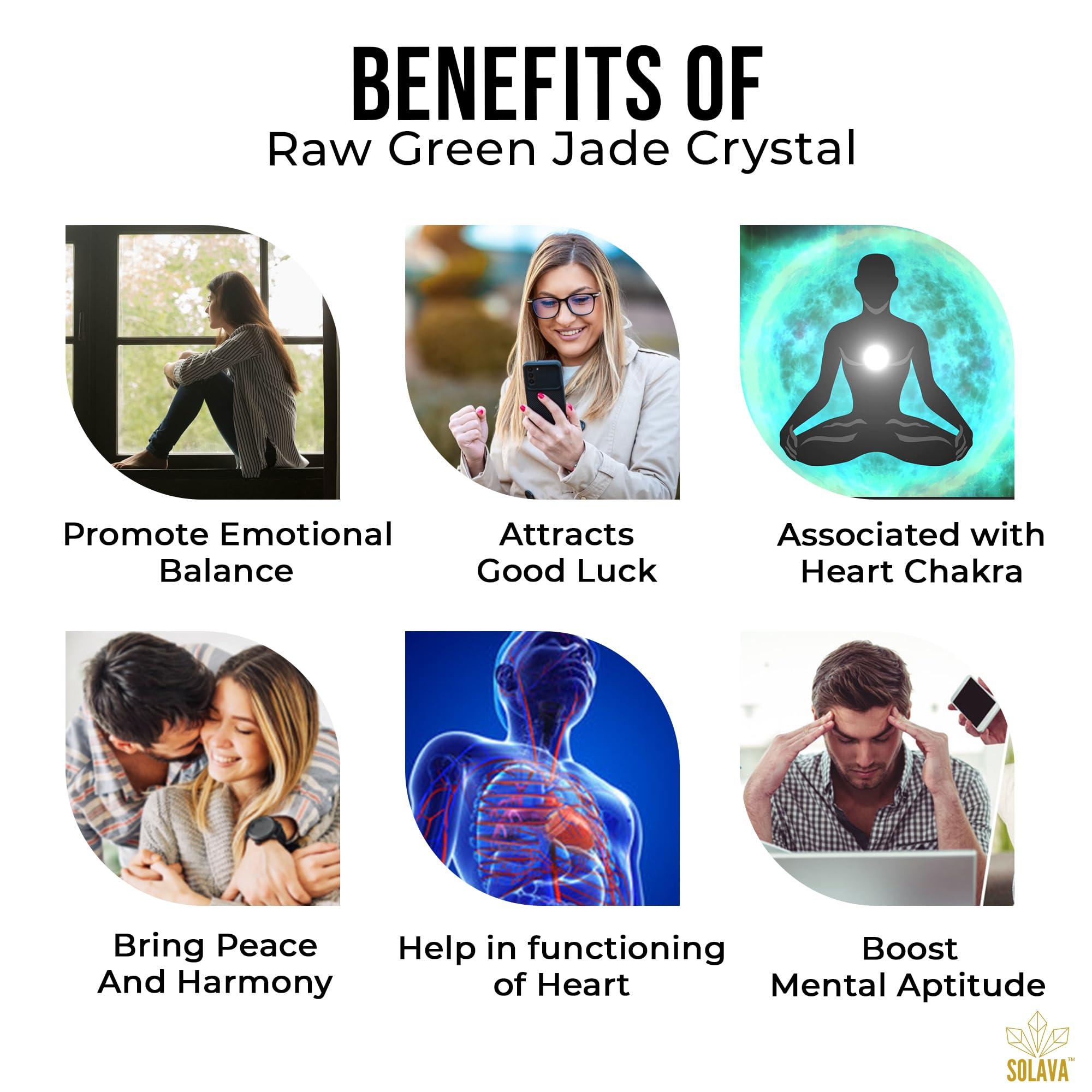 SOLAVA Raw Green Jade Stone Original Certified Green Jade Crystal for Good luck, Peace, Abundance, Reiki Healing, Chakra Healing, and Positive Energy 2 Pieces