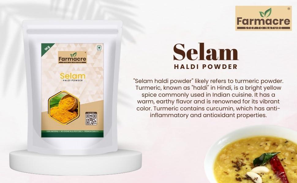 Farmacre With Logo Farmacre Selam Haldi Powder/Turmeric Powder/Natural Haldi Powder - 250 gms Pack | Product Of Cow Based Natural Farming (CBNF) | Product Of Chemicals Free & Pesticides Free (250 gm)