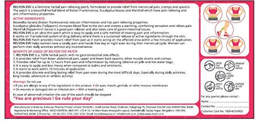 Relyon EVE RELYONEVE E Herbal Pain Relief Patches - Menstrual pain Cramps -Back pain -World first trasndermal patch with Boswella- Instant Releif Plaster & Patch (5 Patches)