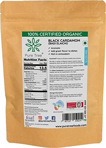 Pure Tree Pure Tree Certified Organic Black Cardamom Whole | 50 g | Badi Elaichi Indian Spice | Moti Elaichi Organic Adds Aroma and Flavour | Cardamom Elaichi Whole