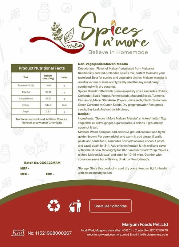 Spices n More Spices n More Malvani Masala For Cooking Delicious Dish with Natural Aroma & Authentic Taste Rich in Flavor, Naturally Processed and No Preservatives (500 gm)