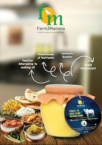 Farm2Mamma Farm2Mamma Vedic A2 Desi Cow Bilona Ghee,500ML, Curd Churned, Authentic Ghee, Pure Natural & Healthy, A2 Certified, Grass Fed Cultured Ghee, Glass Matka Jar