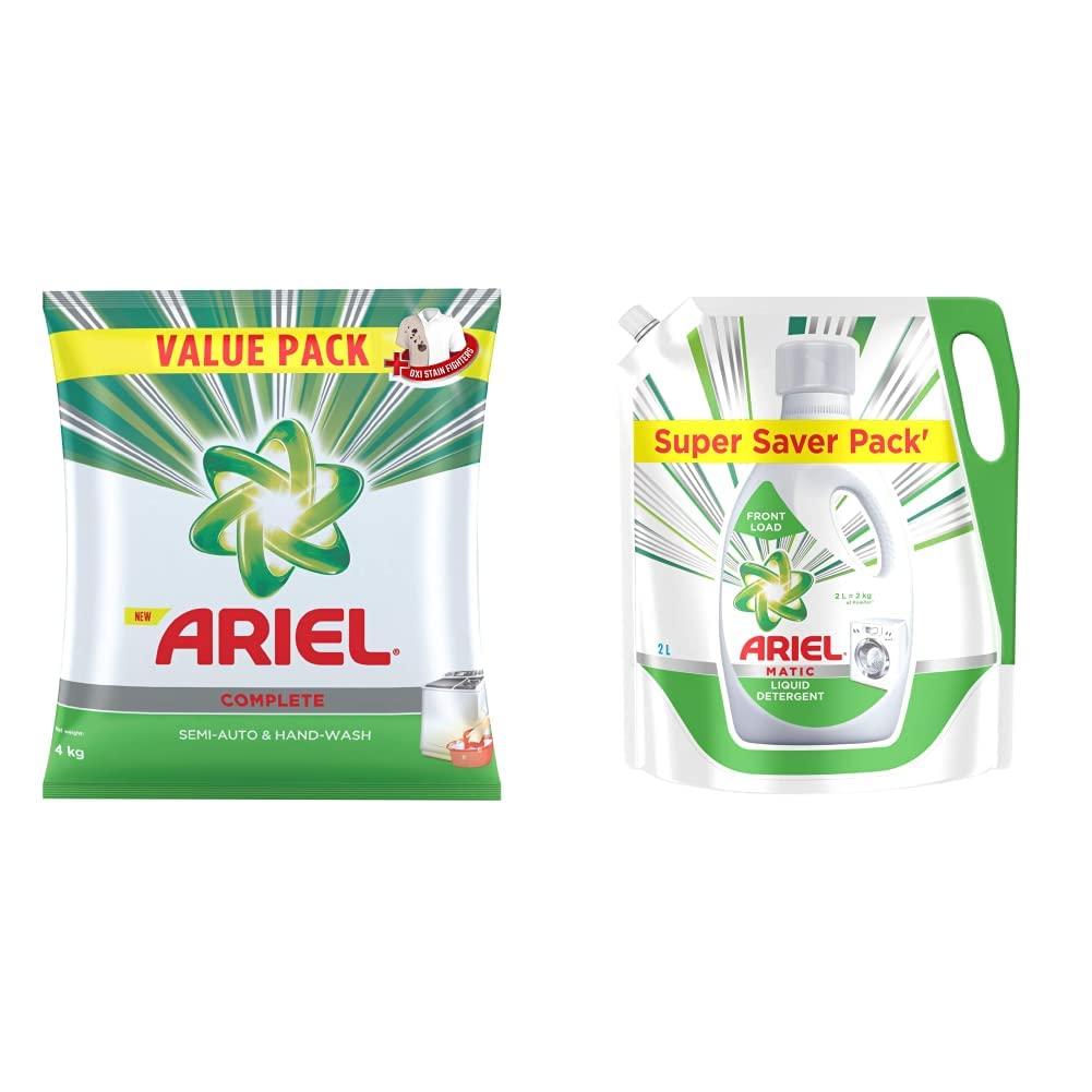 Ariel Ariel Complete Detergent Washing Powder- 4Kg Value Pack & Ariel Matic Liquid Detergent Front Load Refill Pouch, 2 Litre