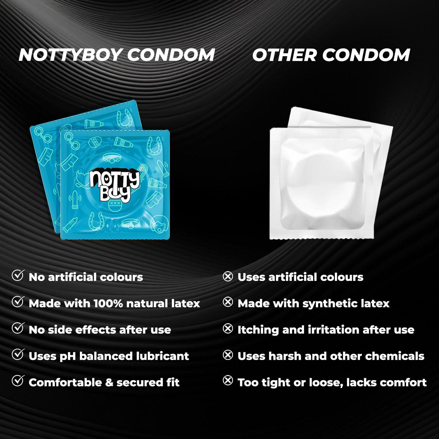 NOTTY BOY NOTTY BOY Combo Set Extra Dotted 1500 Dots, 4 in 1 (Ribs and Dots, Contoured, Delay) | Super Slim Thin Condoms - 30pcs (Pack of 3) | Lubricated, Standard Fit Condom For Men