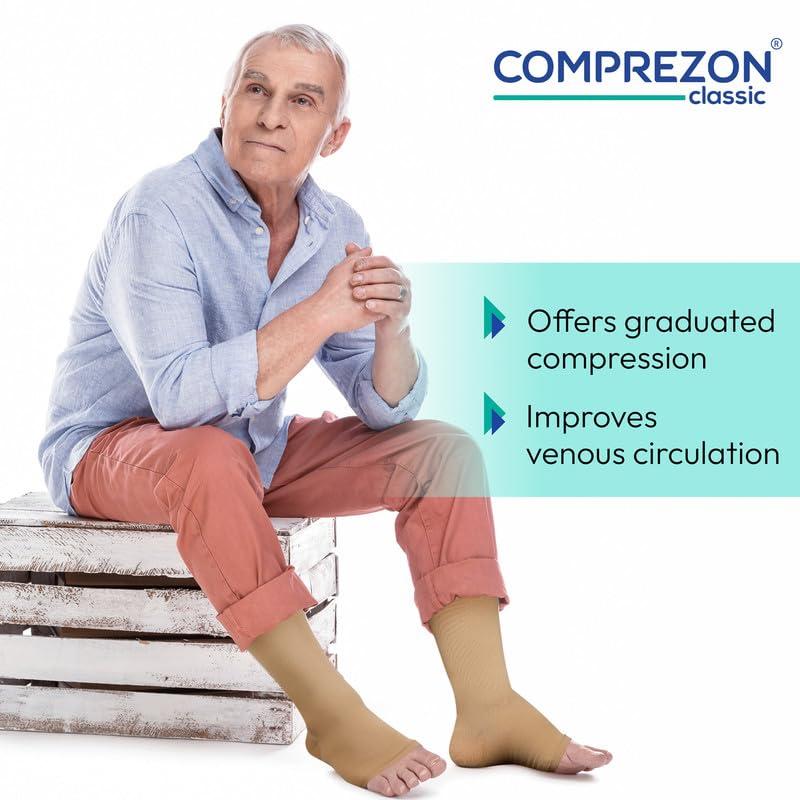 Comprezon Comprezon Classic Lycra Medical Compression Stockings | Class 2 Compression | Above Knee Length | Pain Relief & Swelling Reduction | Compression Socks for Men and Women | Varicose Veins Stockings (Small)