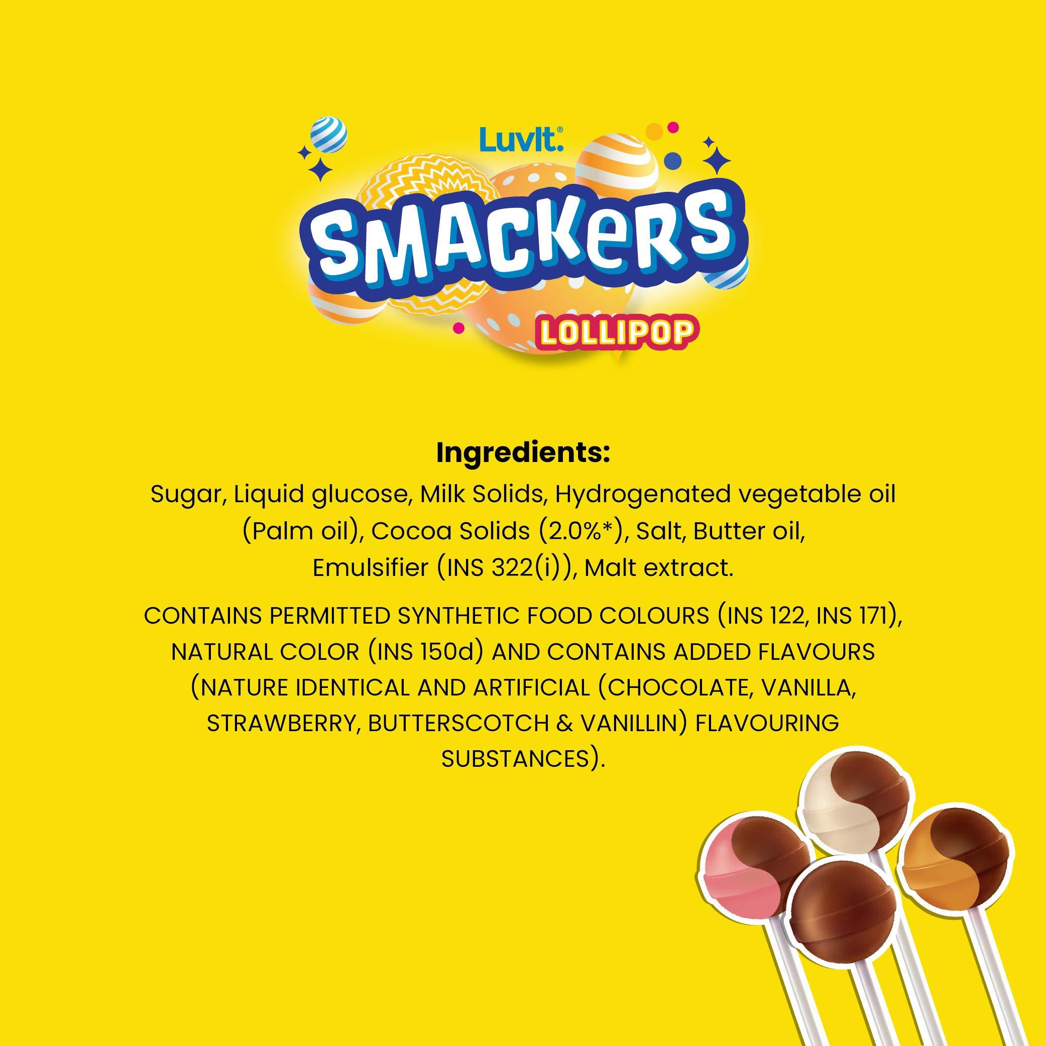 LuvIt. LuvIt. Smackers Fruit and Chocolate Flavoured Lollipops Pack Combo , 576g - Pack of 6