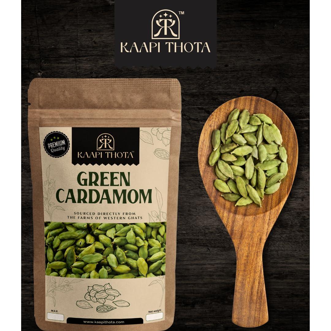 Kaapi Thota KAAPI THOTA Whole Green Cardamom BOLD | Elaichi 8mm | Handpicked Whole Spices from Kerala | Pack of 100 gm
