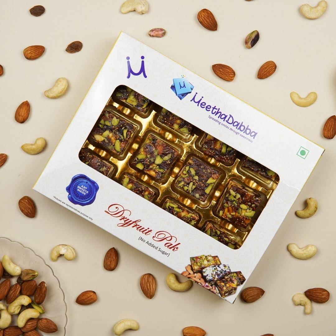 MEETHADABBA MeethaDabba Anjir Pak, Sugar Free Indian Sweet, No Added Sugar, Dry Fruit Mithai, For Diabetic Patients, Anjeer Dry Fruit Pak, 12 pcs 250 grams