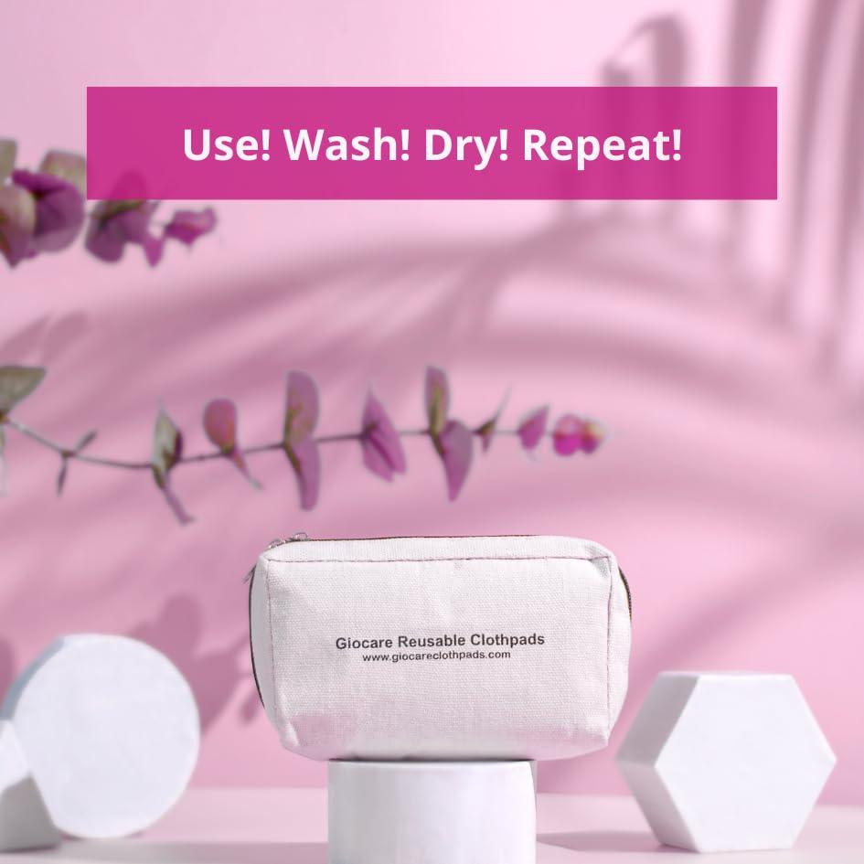 GIOCARE REUSABLE CLOTHPADS GIOCARE Reusable Cloth Pads | Women's Cotton Cloth Pad | Washable Maxi Cloth Period Napkin | Cloths Sanitary Napkins | Eco-friendly Periods Pads | Heavy Flow & Leak Proof Hygiene Protection | Pack-4