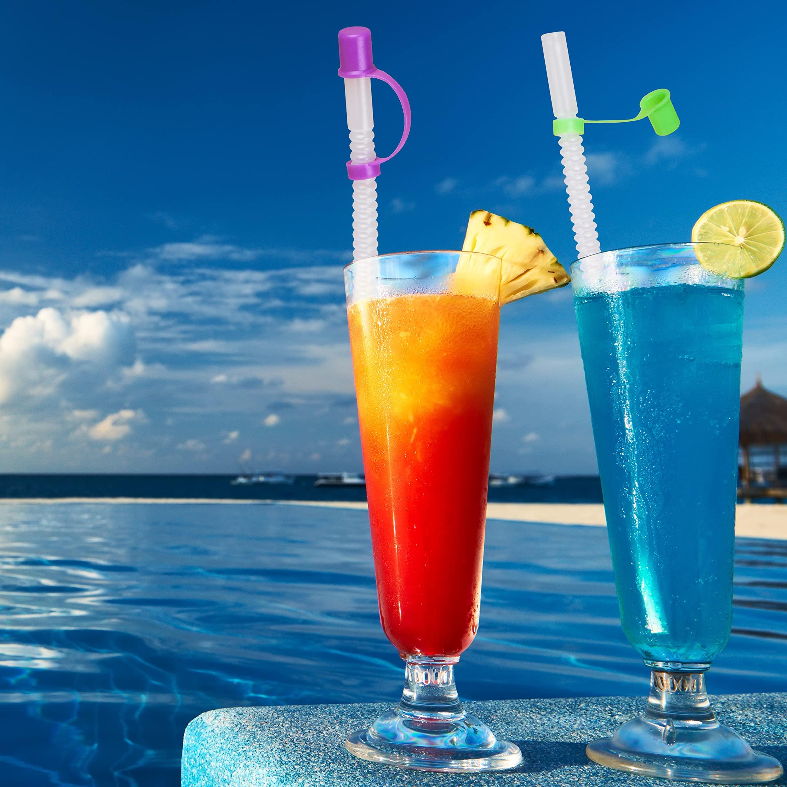 Diximus Bendable Straws with Straw Covers Cap - 11 inch Long Flexible Straws - Bendy Drinking Straws Reusable with Covers Cap Assorted Colors - 14 Pack