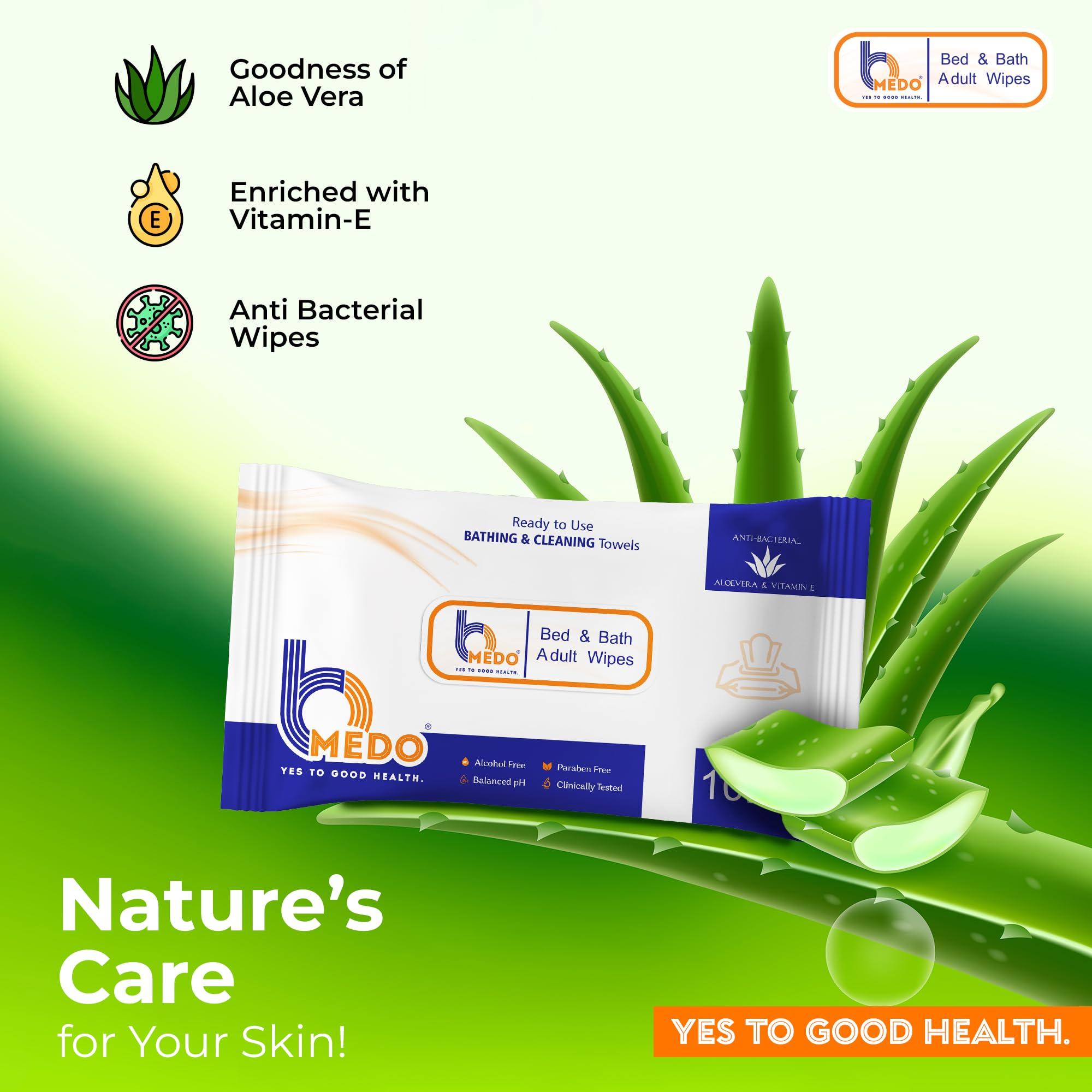 BMEDO Bmedo Bed Bath Wipes, Adult Wet Wipes, Adult Bath Wipes, Anti Bacterial, Ready To Use Cleansing Towels, Refreshing Sponge Bath Towel, For Men & Women | Travelling Wipes | Pure Water Soft Moisturizing Wet Wipes With Lid (40 Count (Pack Of 4))