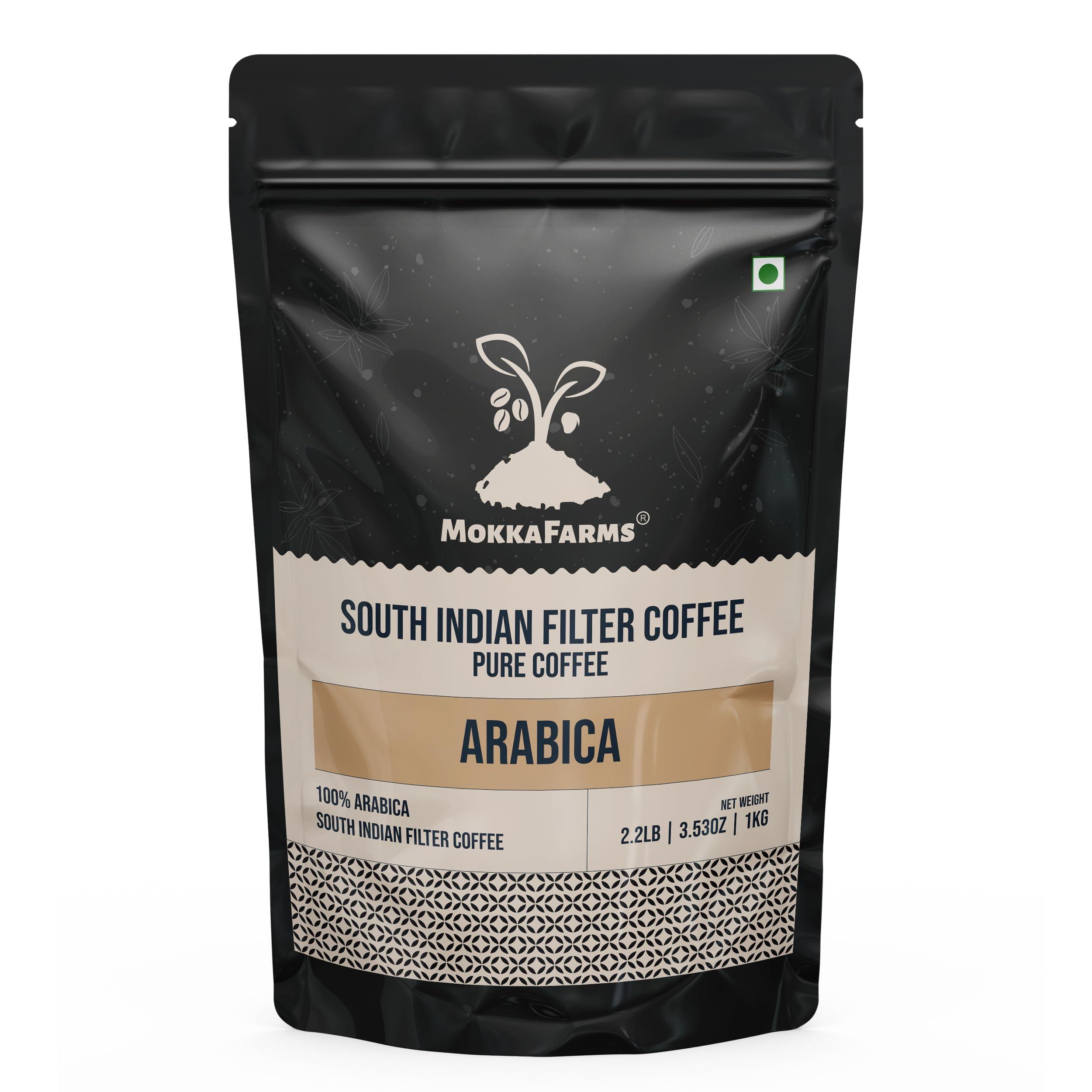 MOKKAFARMS MokkaFarms Traditional South Indian Filter Coffee - 100% Pure Arabica 1 Kg | 0% Chicory | Fresh Roast & Ground, Pure, Rich, Flavor, Aroma | Farm to Fork, Estate Coffee | One-way Valve Zip-lock Bag |