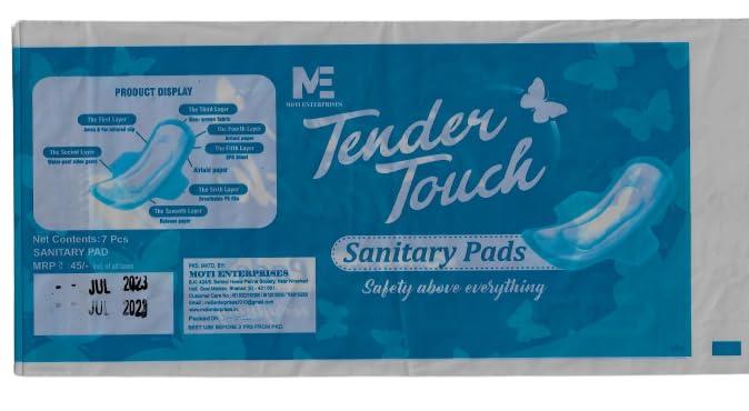 TENDER TOUCH Tender Touch Regular Sanitary Pads for Women 100% Sanitary Pads for Women High Absorption Cotton Sanitary Pads for Women Soft and Rash Free Sanitary Pad (Blue-Pack of 4/7 Pads Each)