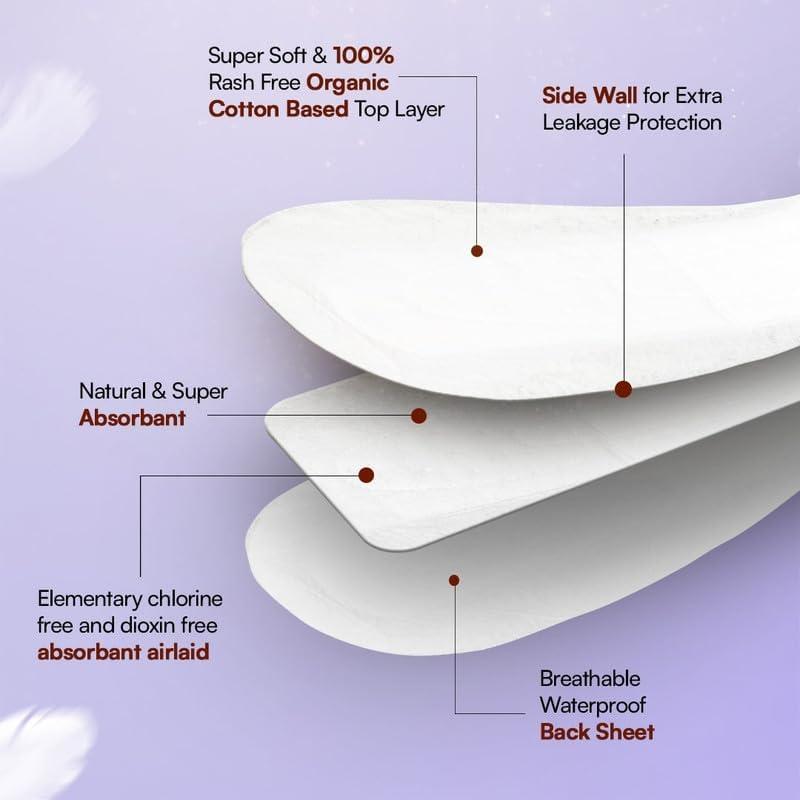 Flawsome Flawsome 100% Organic Sanitary Pads | High Absorption | Cotton Sanitary Pads| With Paper Disposal Pouches | Soft and Rash Free | Toxin-Free | Size - L | Pack of 30