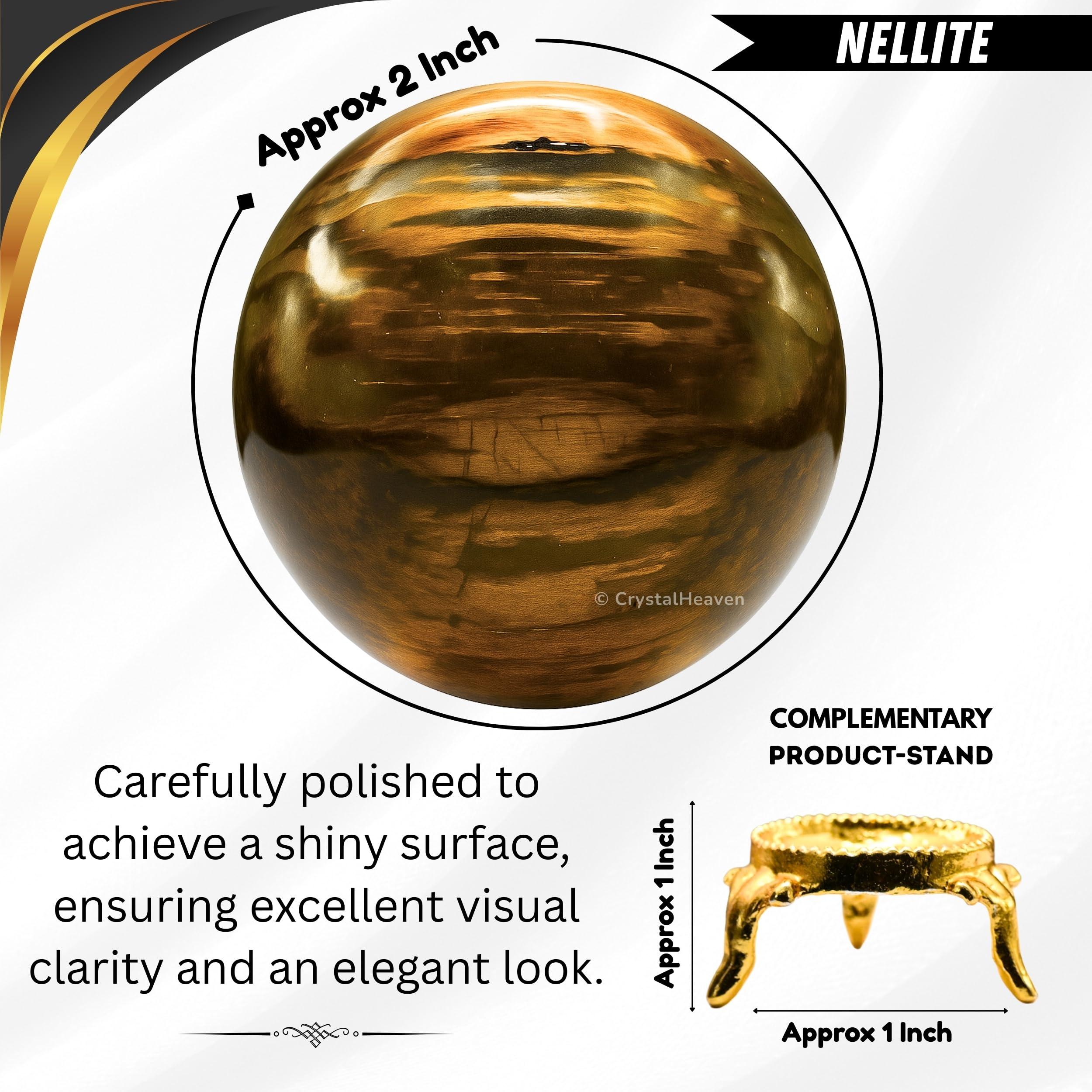 Crystal Heaven Certified Nellite Crystal Ball for Meditation - Premium Crystal Vastu Items for Home and Feng Shui Items for Good Luck - Ideal for Pooja Supplies and Spiritual Practices (2\" Inch)