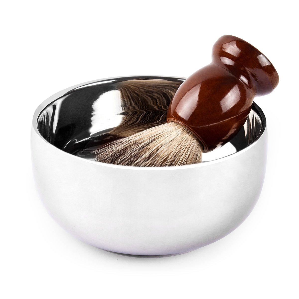 QSHAVE QShave Stainless Steel Shaving Bowl with Lid 4 Inch Diameter Large Deep Size Chrome Plated Shinning Finish