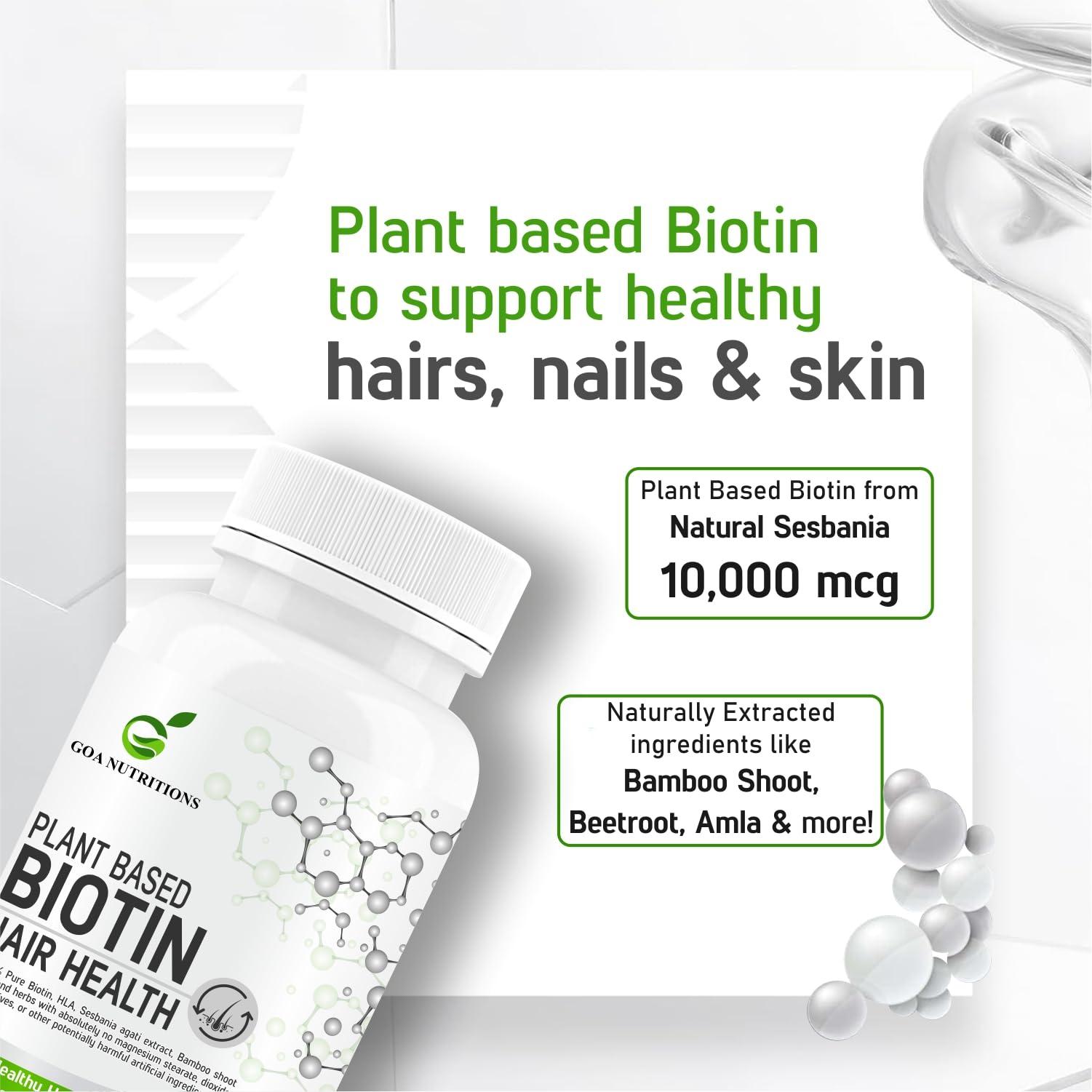 GOA NUTRITIONS GOA NUTRITIONS Biotin Tablets For Hair Growth With Vitamins E, C Plus 10000mcg Sesbania Supplements Advanced DHT Blocker Dandruff, Hair fall Control Supplement For Men & Women-60 Tablet (Pack 1)