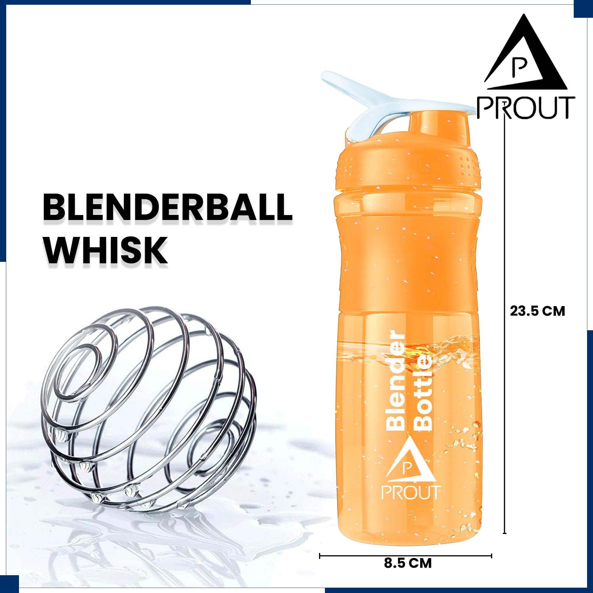 PROUT PROUT Gym Shaker | Water Bottle | Supplement Shakers | Shaker Bottle | Blender Bottle | Classic Protein Mixer Shaker Bottle with Blender Ball (Orange)