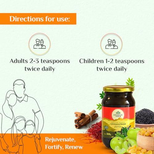 ORGANIC INDIA A TATA Product Organic India Chyawanprash - 500g, Ayurvedic Blend with Vitamin C, Boosts Immunity, Enhances Strength & Stamina, Supports Digestion, Promotes Healthy Skin & Hair, Relieves Cough & Cold