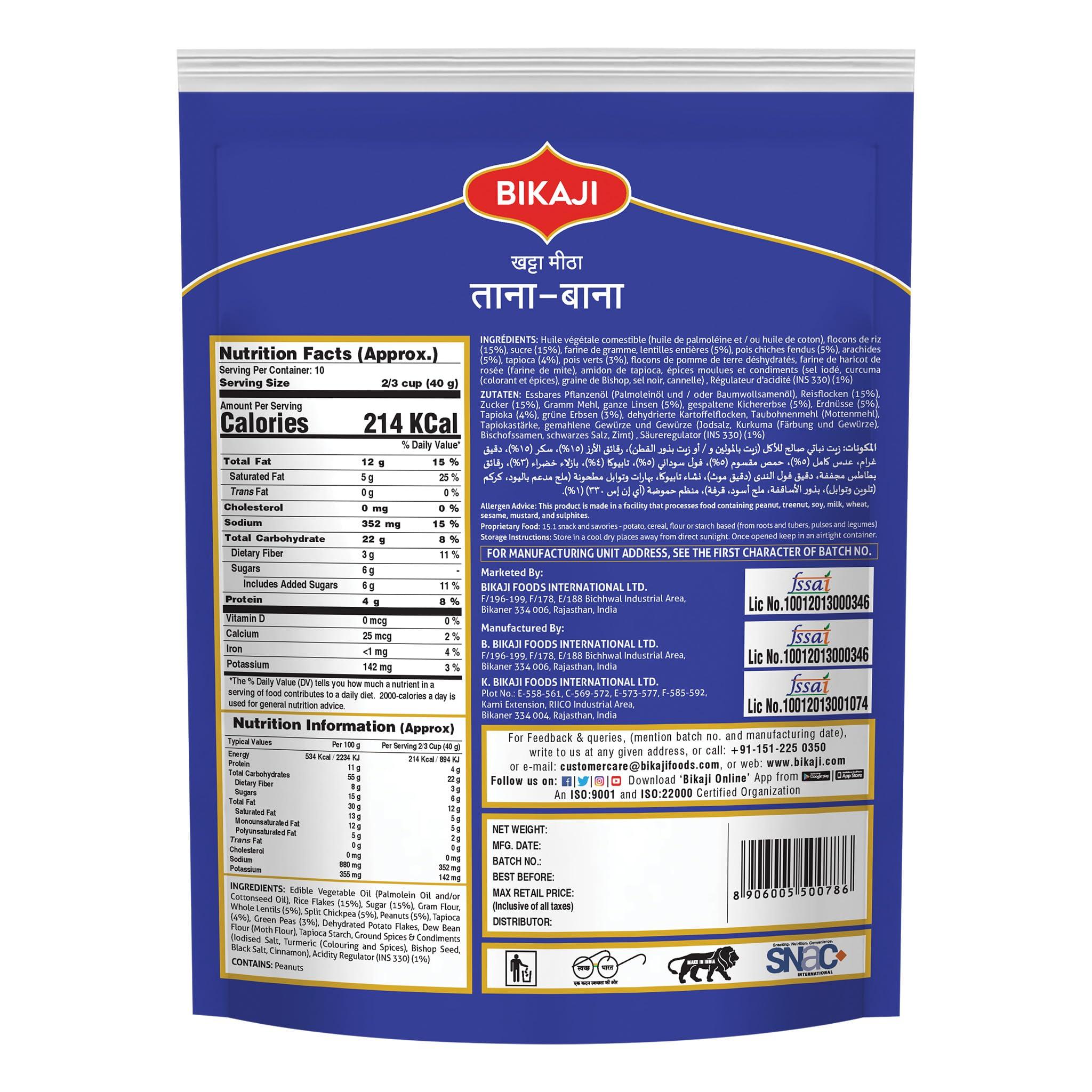 Bikaji Bikaji Tana Bana - Khatta Meetha | 400g Pack | Farsan | Chakli Mix | Khara Mixture | Sweet & Tangy Indian Snack | Made in Bikaner | Authentic Recipe | Crunchy & Flavorful | Perfect Tea Time Treat