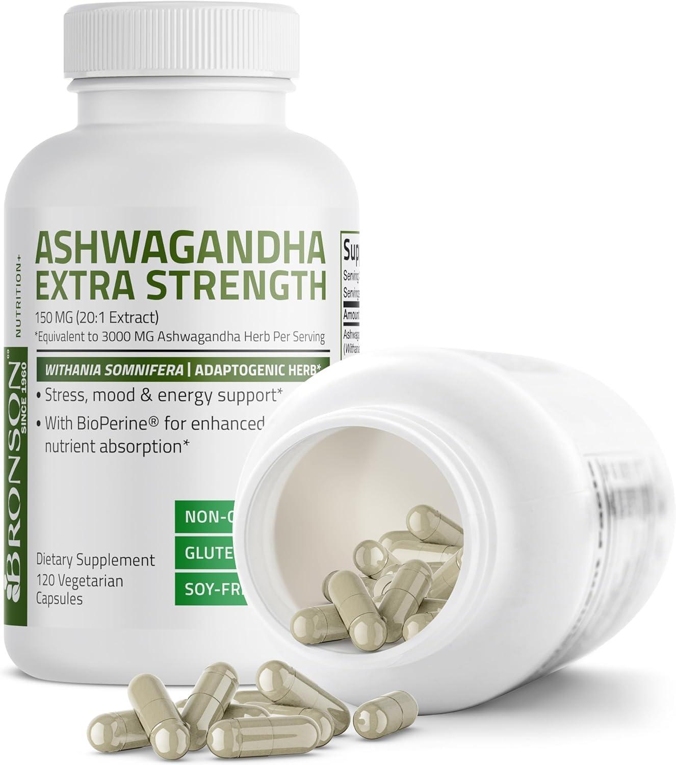 ATHINIKA NUTRITION ASHWAGANDHA EXTRA STRENGTH STRESS & MOOD SUPPORT WITH BIOPERINE - NON GMO FORMULA, 120 VEGETARIAN CAPSULES