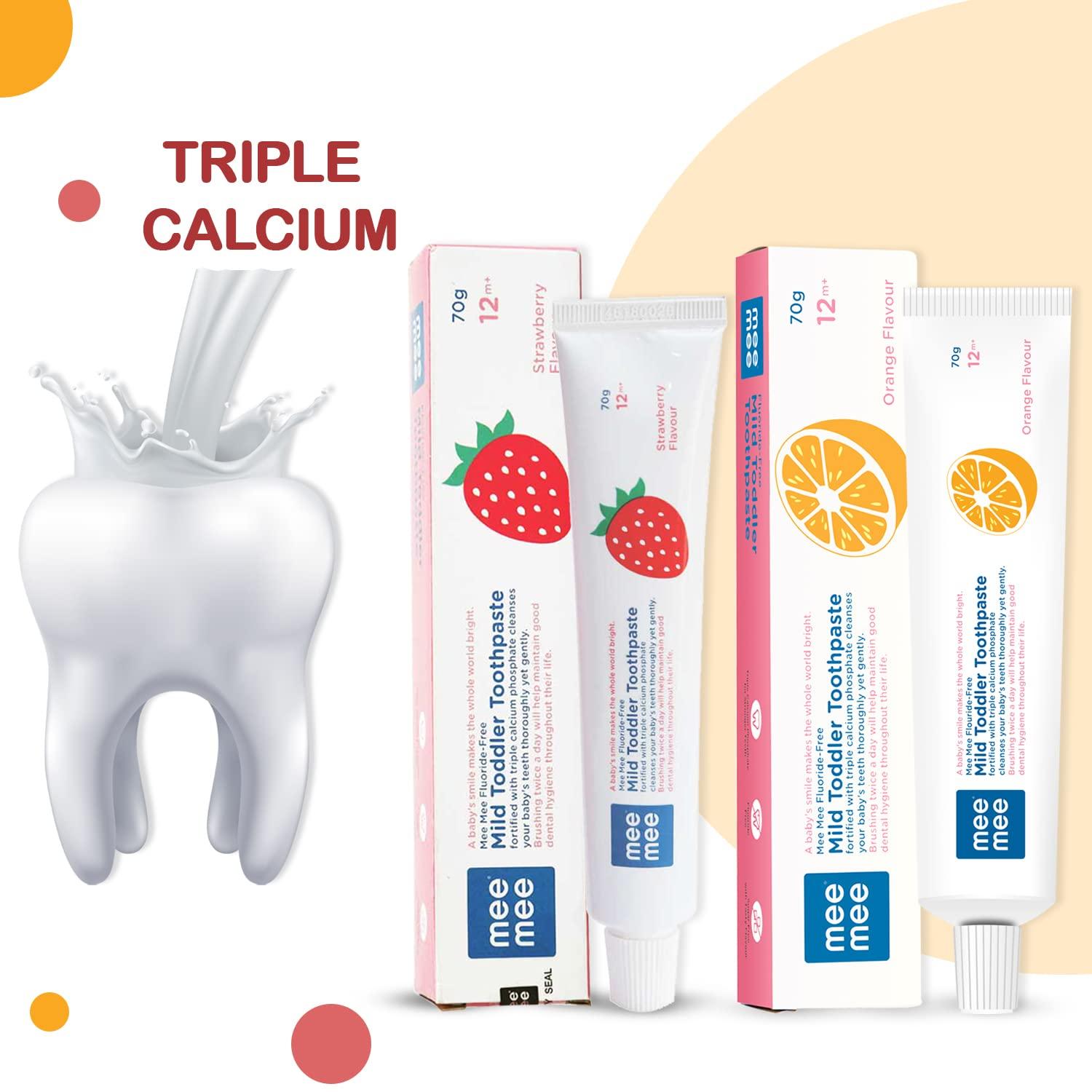 Mee Mee Mee Mee Fluoride-Free Orange Flavor Toothpaste, 70 g (Pack of 2) (Strawberry + Orange, 70 g (Pack of 2))