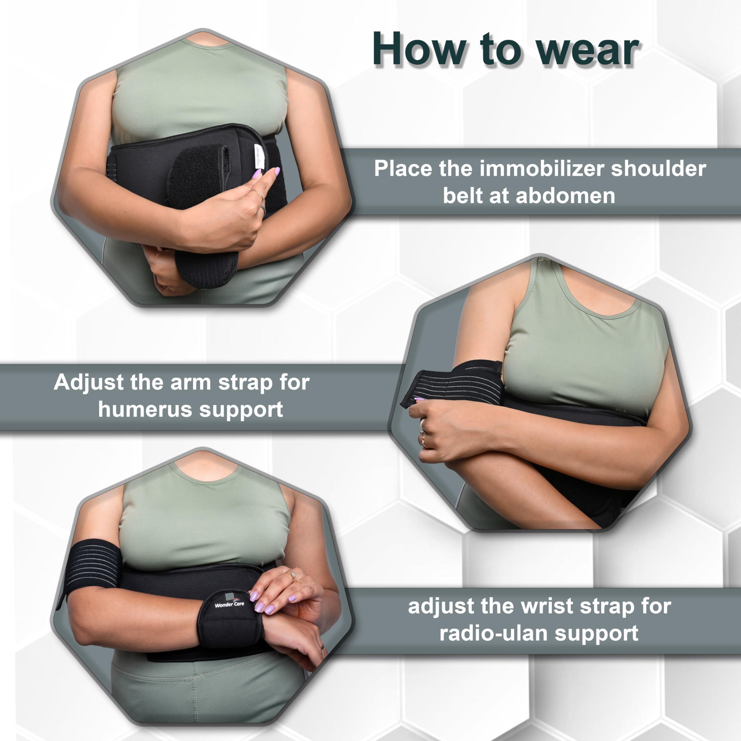 Wonder Care Wonder Care-Left Right Shoulder Immobilizer Arm Sling Elastic Brace for Clavicle Collar Bone Dislocation Subluxation Shoulder stabilizer Compression Brace After Rotator Cuff Surgery-Black Size-5